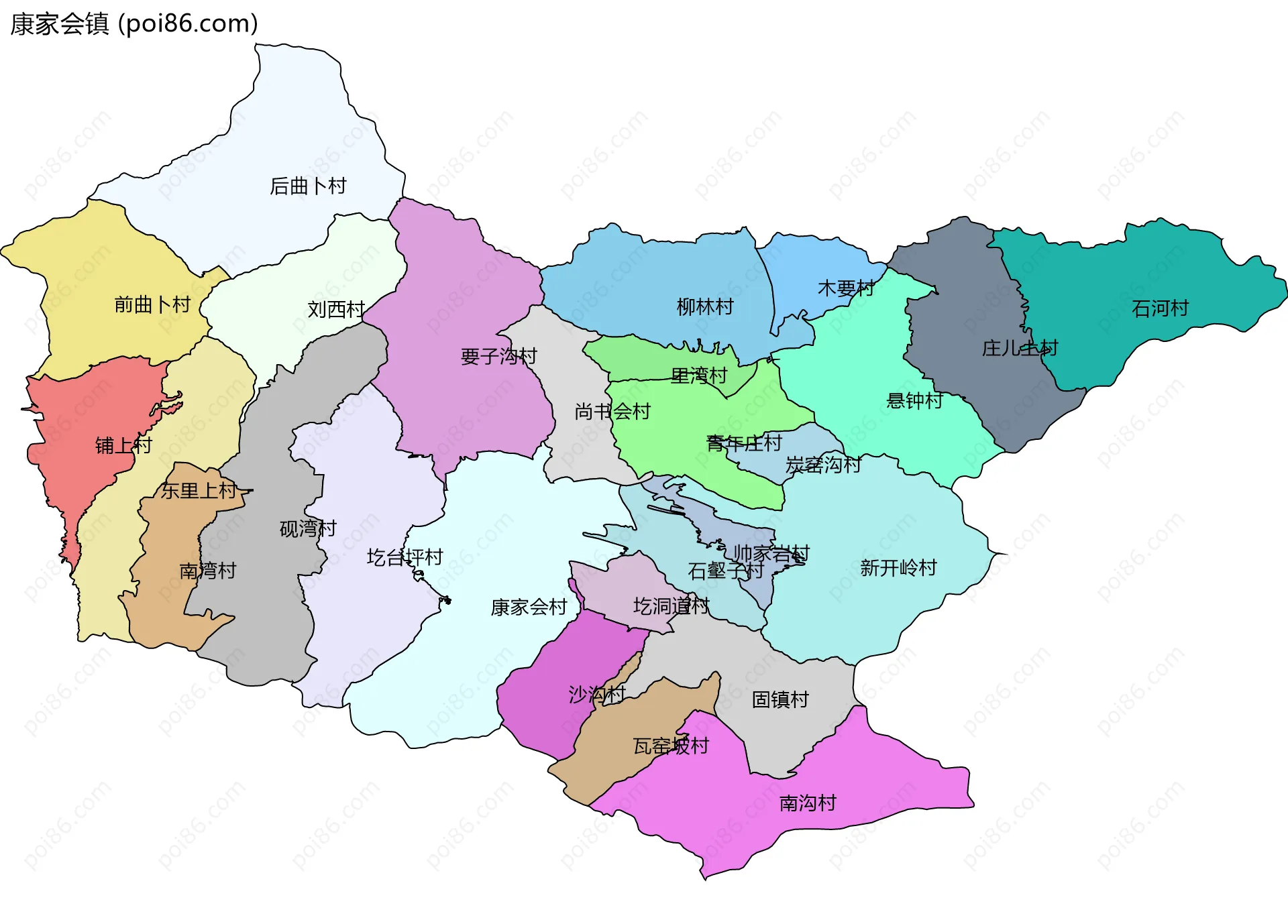康家会镇边界地图(五级行政区划)