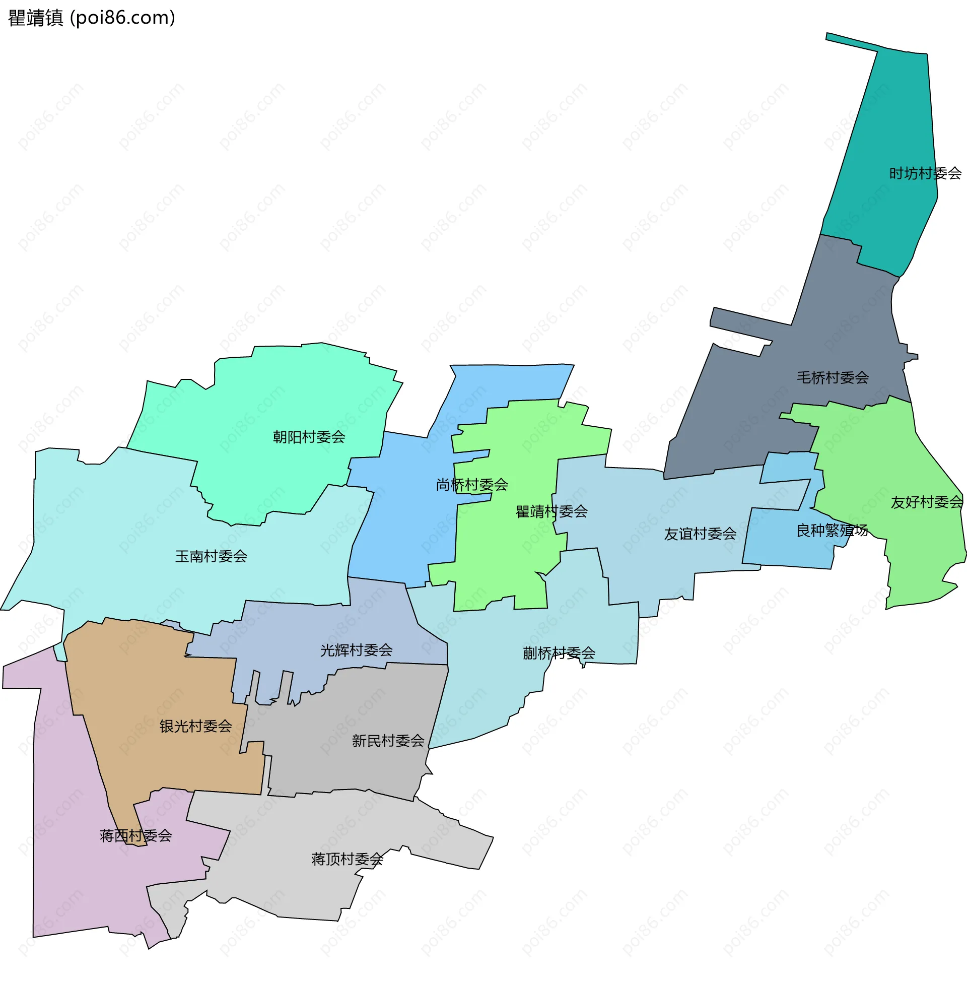 瞿靖镇边界地图(五级行政区划)