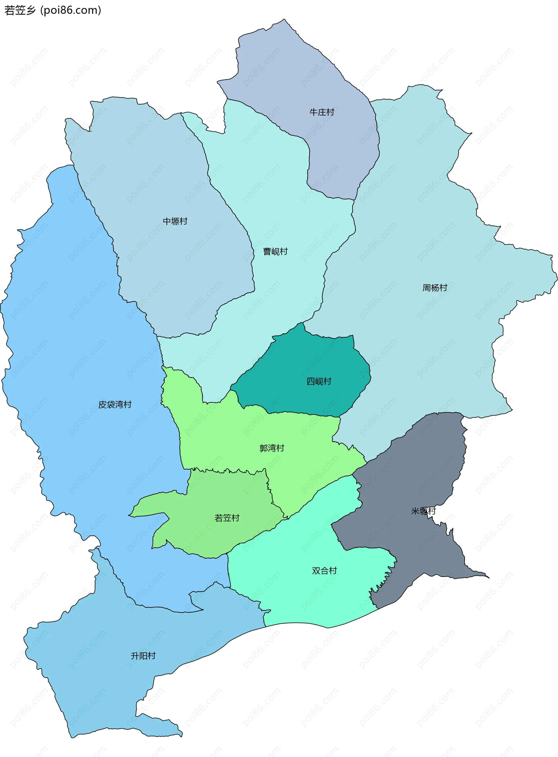 若笠乡边界地图(五级行政区划)