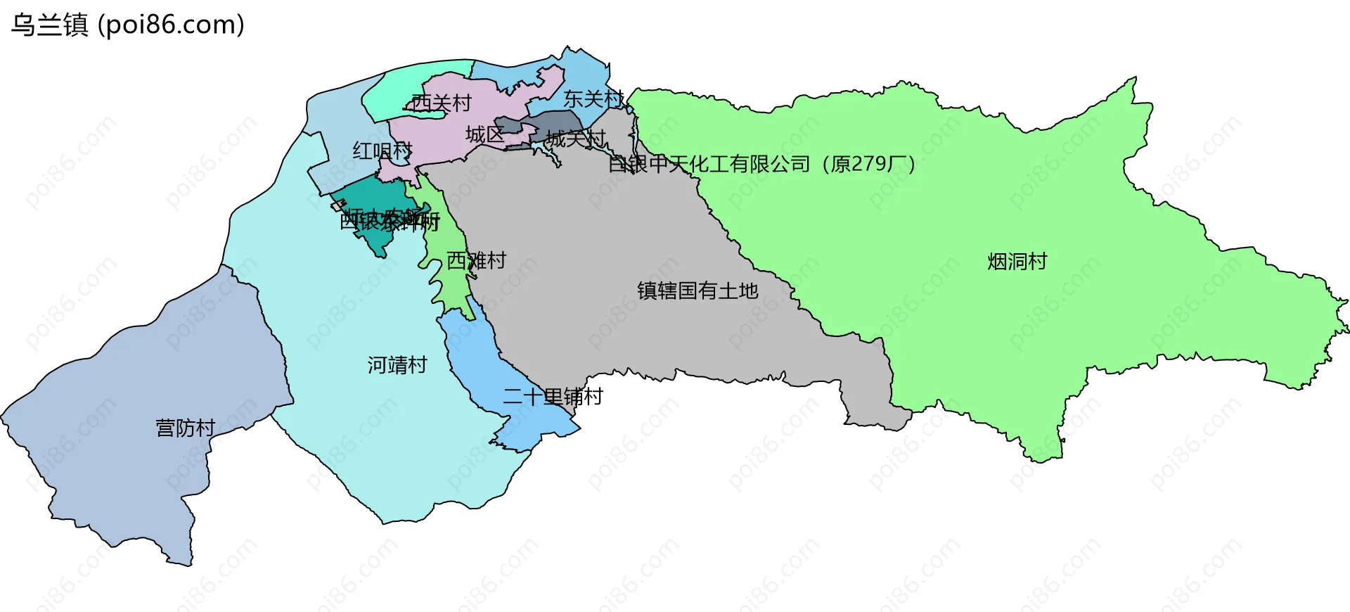 乌兰镇边界地图(五级行政区划)