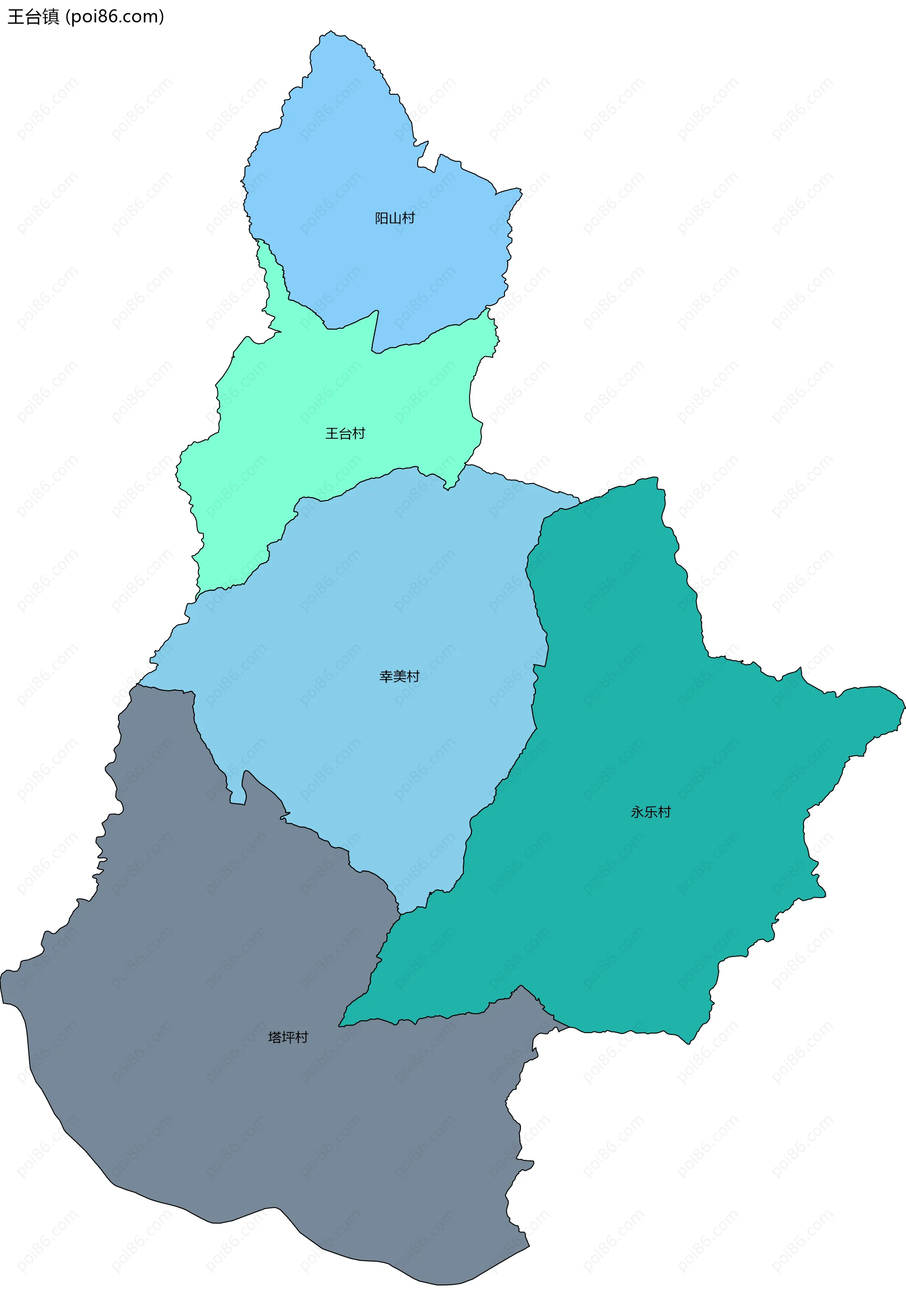 王台镇边界地图(五级行政区划)