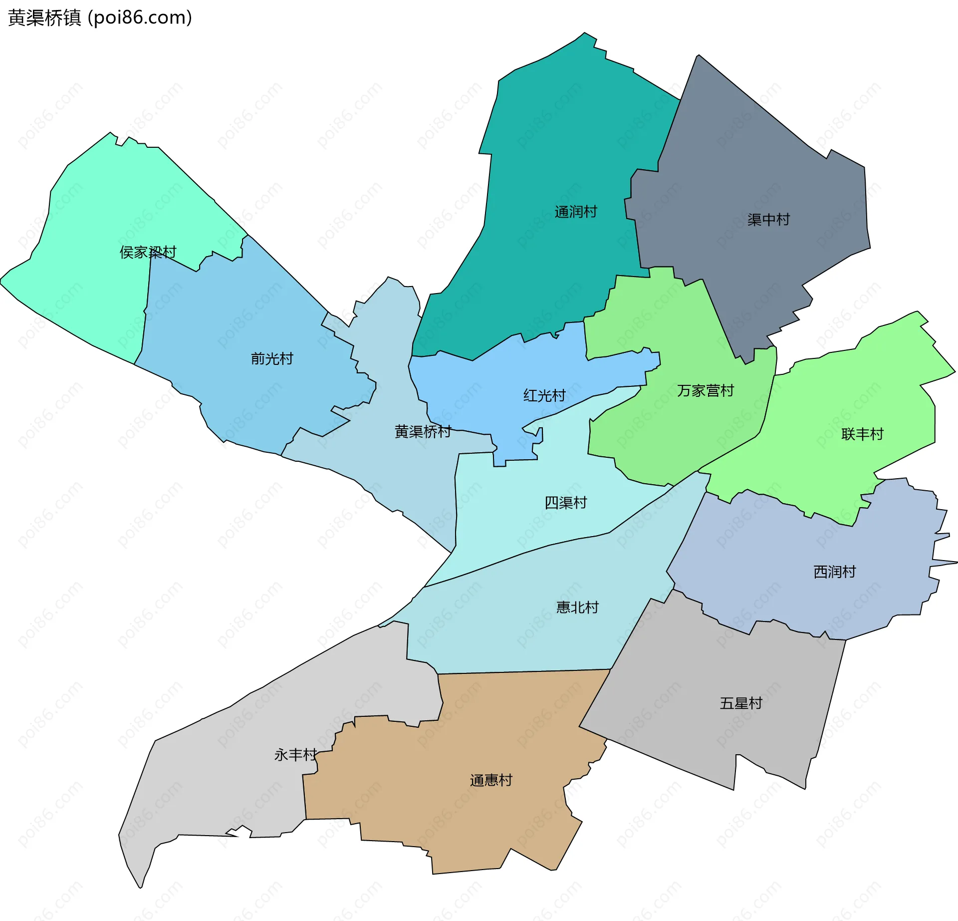 黄渠桥镇边界地图(五级行政区划)