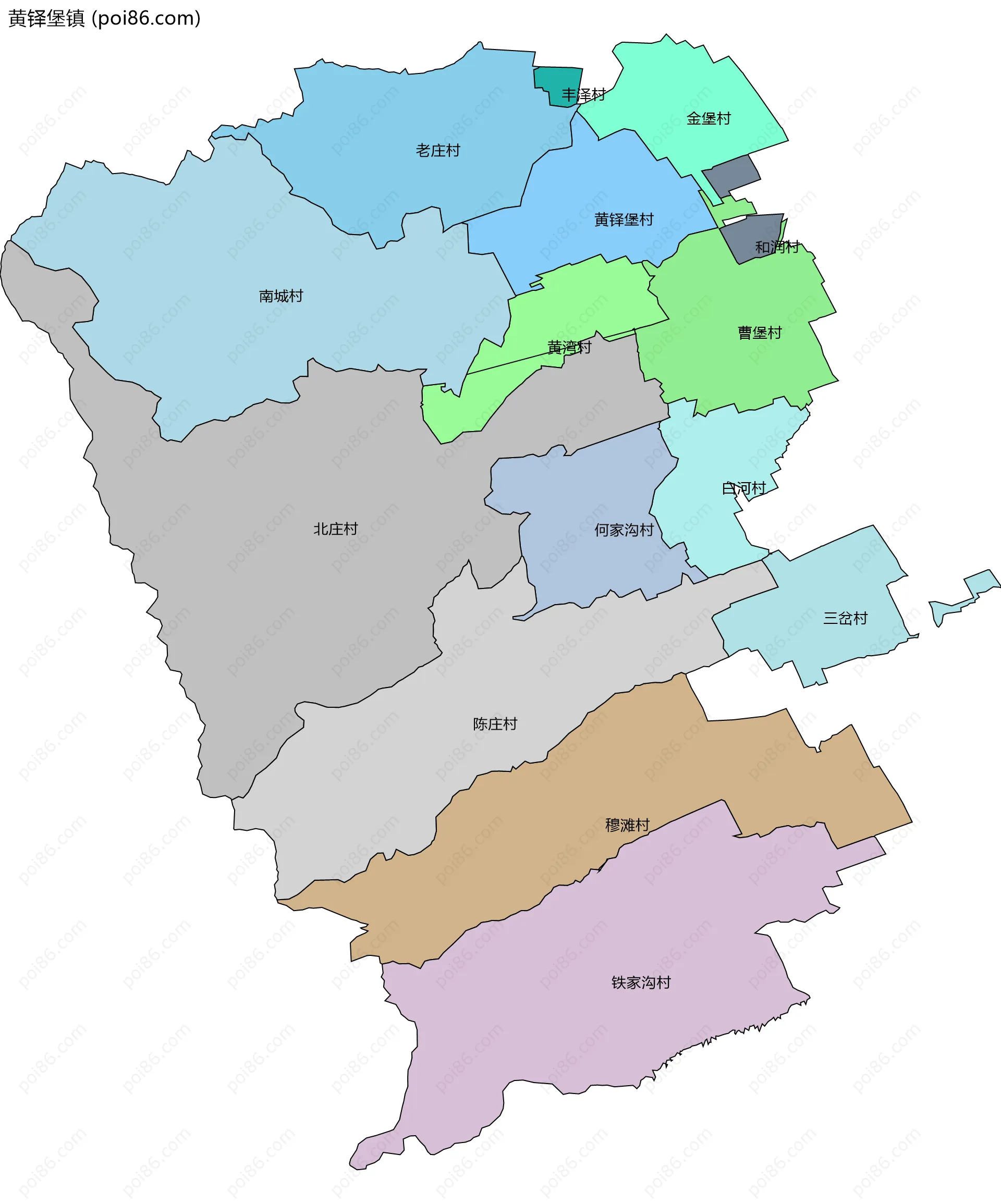 黄铎堡镇边界地图(五级行政区划)