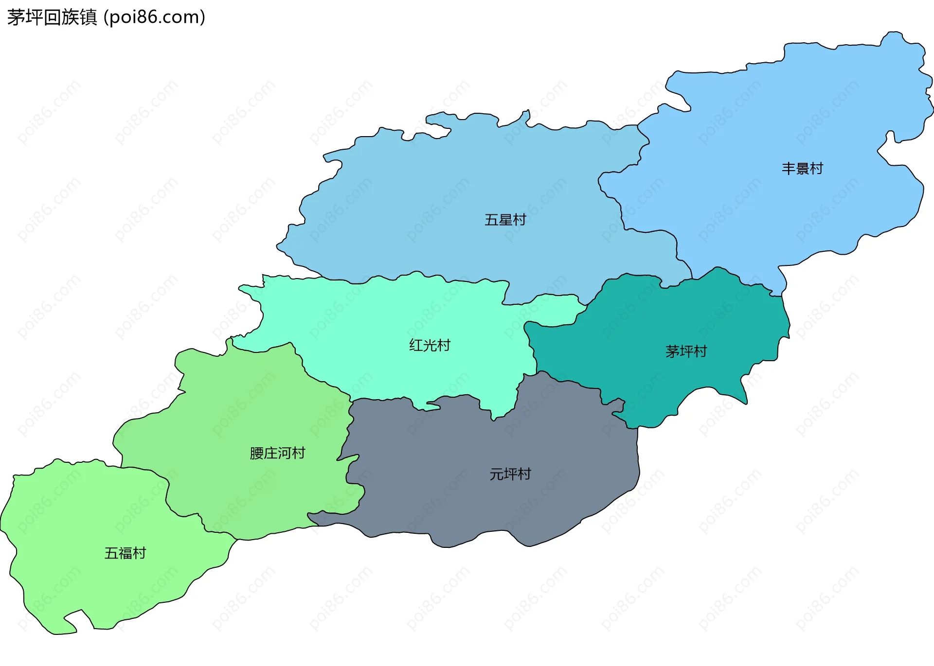 茅坪回族镇边界地图(五级行政区划)