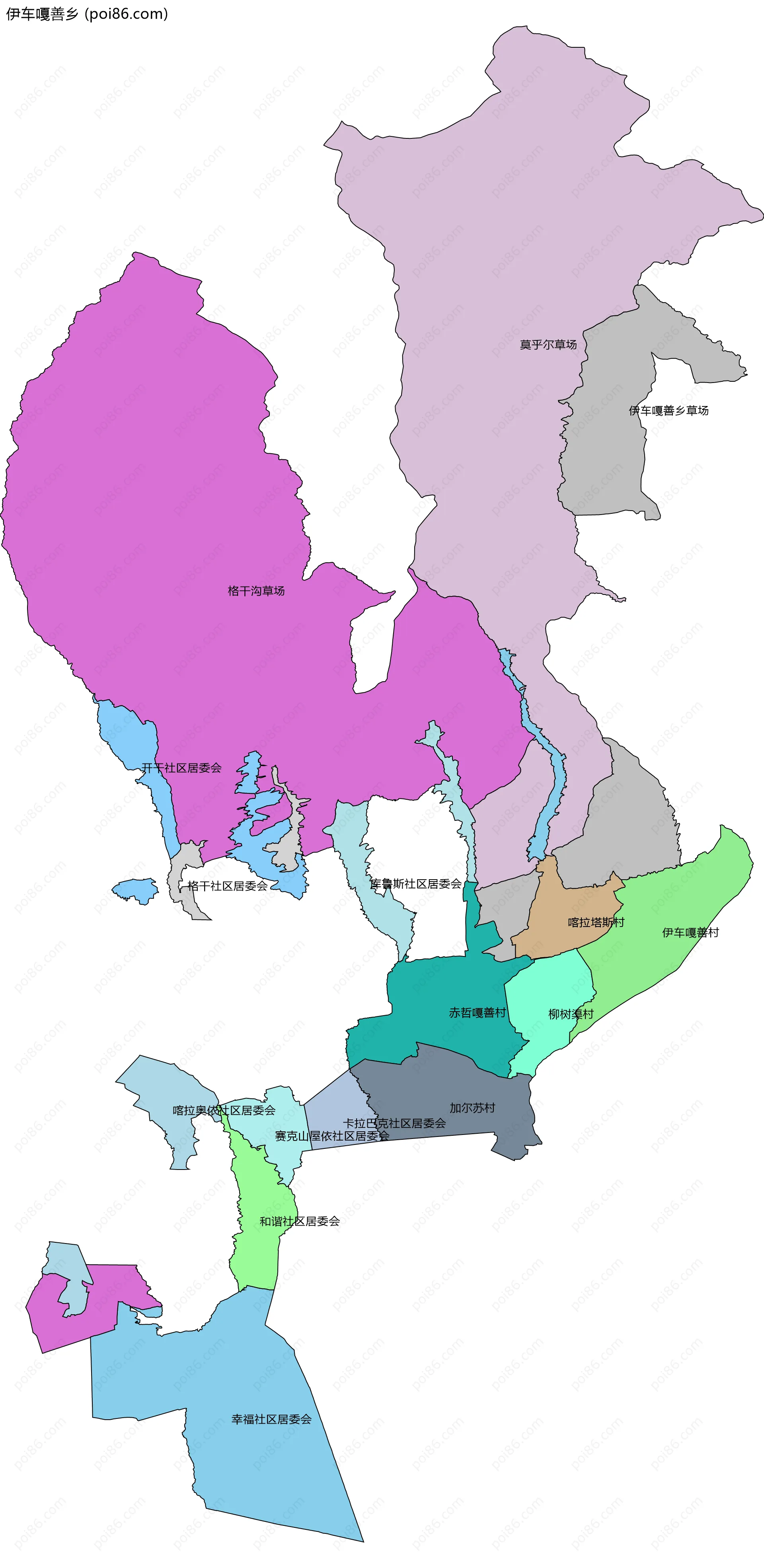 伊车嘎善乡边界地图(五级行政区划)