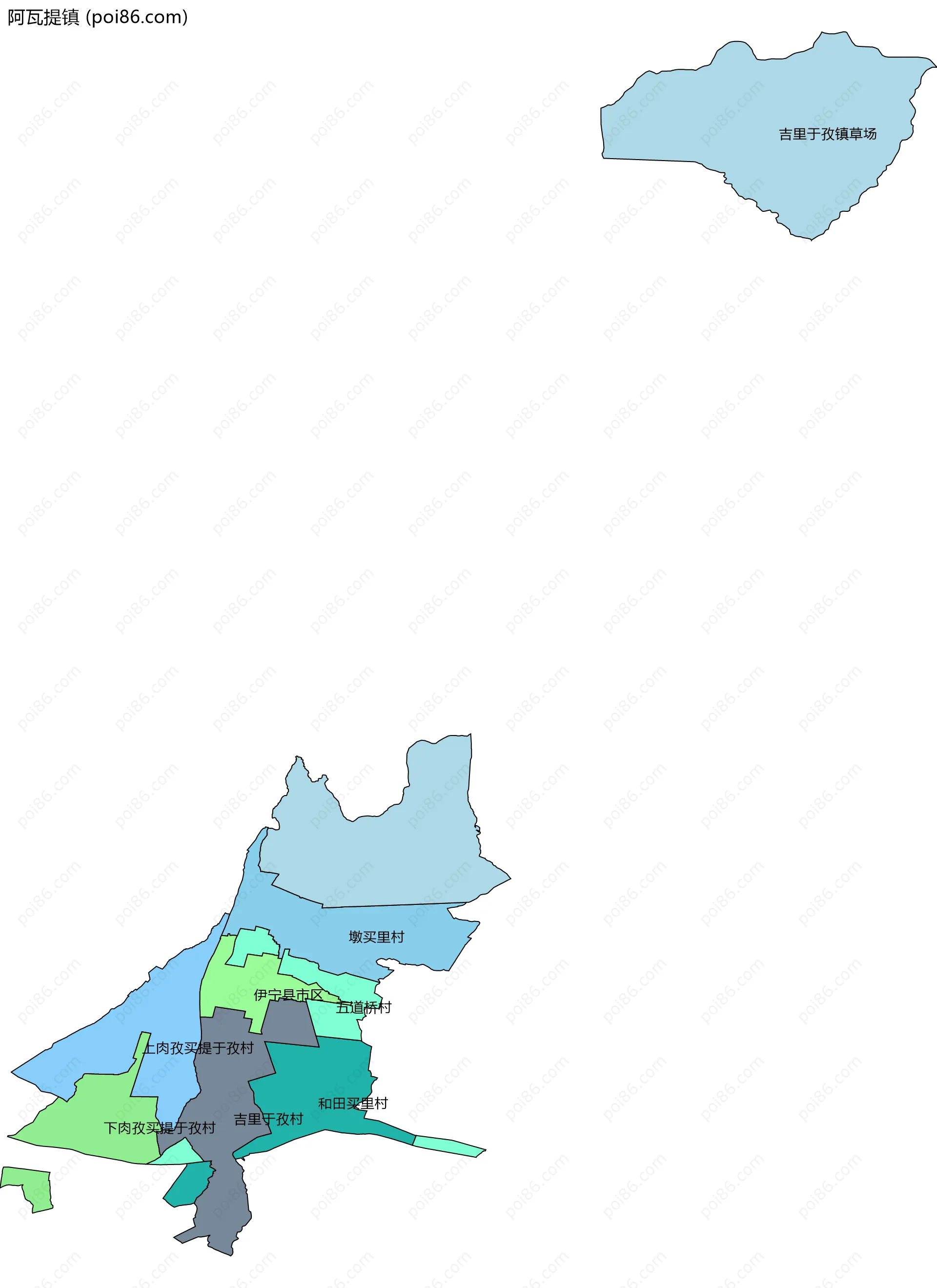 阿瓦提镇边界地图(五级行政区划)