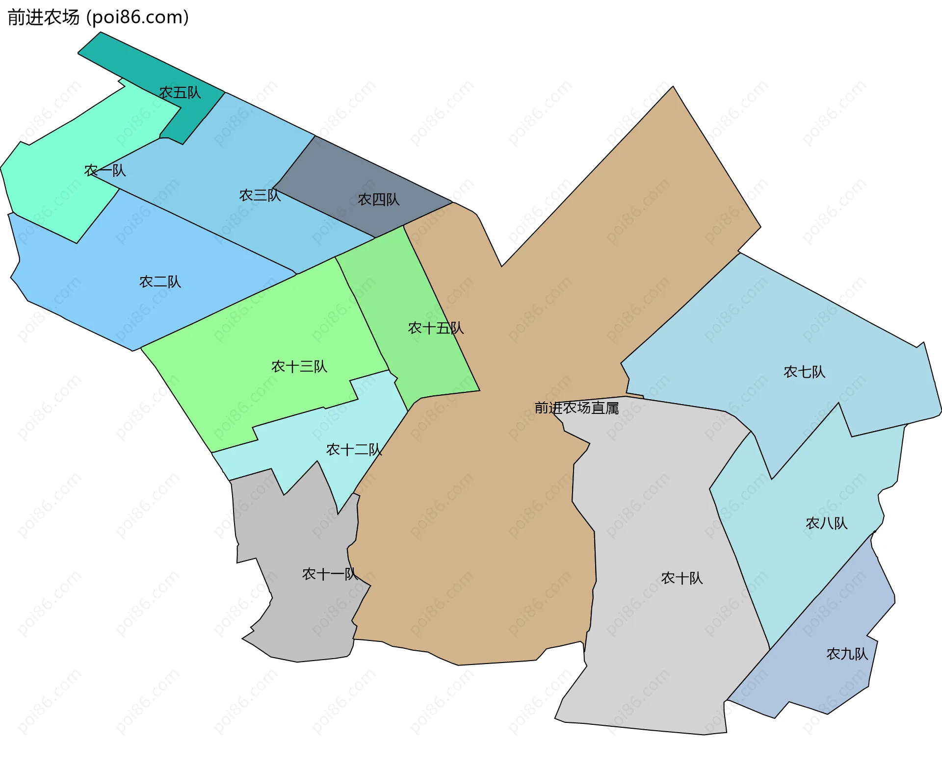 前进农场边界地图(五级行政区划)
