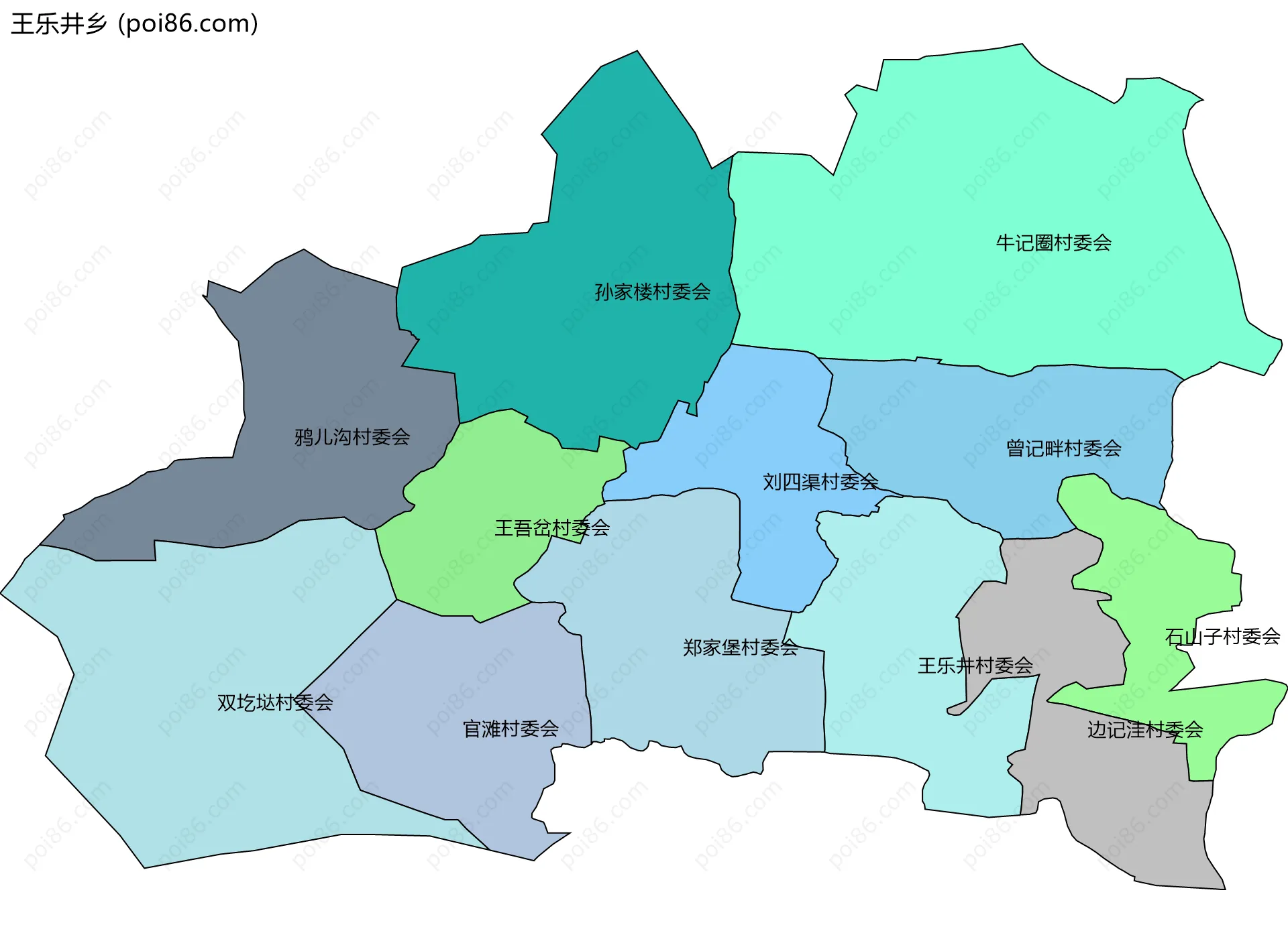 王乐井乡边界地图(五级行政区划)
