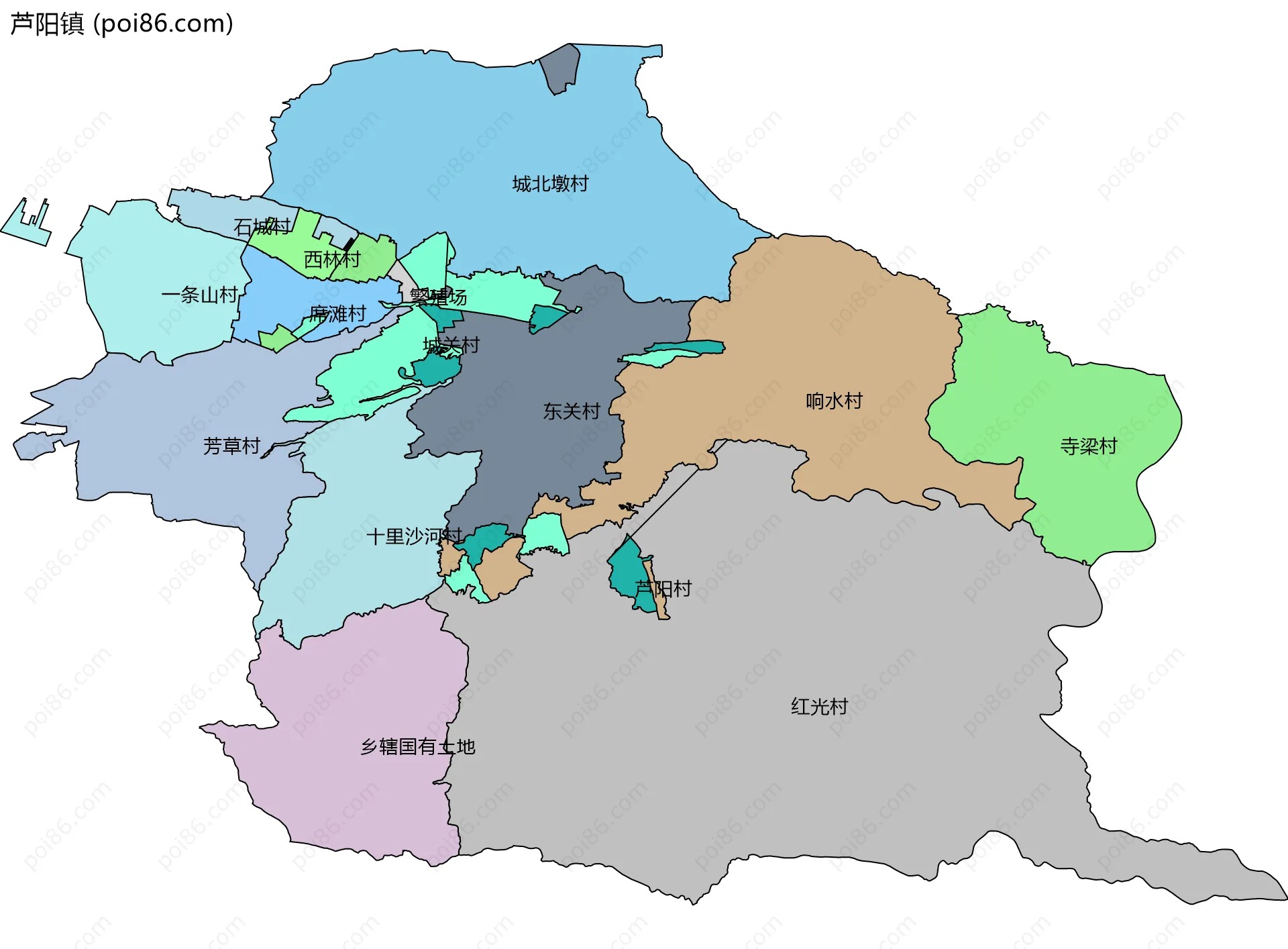 芦阳镇边界地图(五级行政区划)