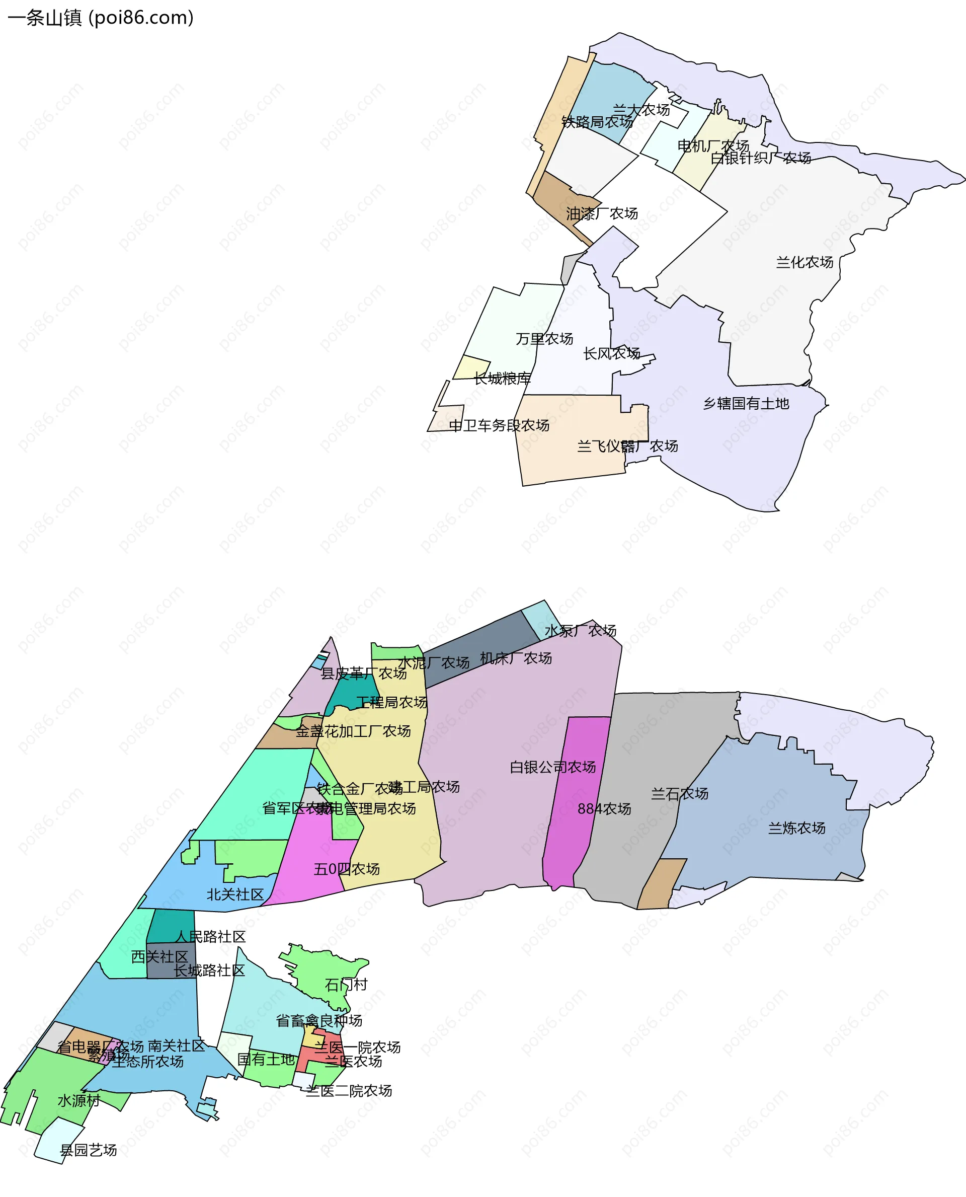 一条山镇边界地图(五级行政区划)