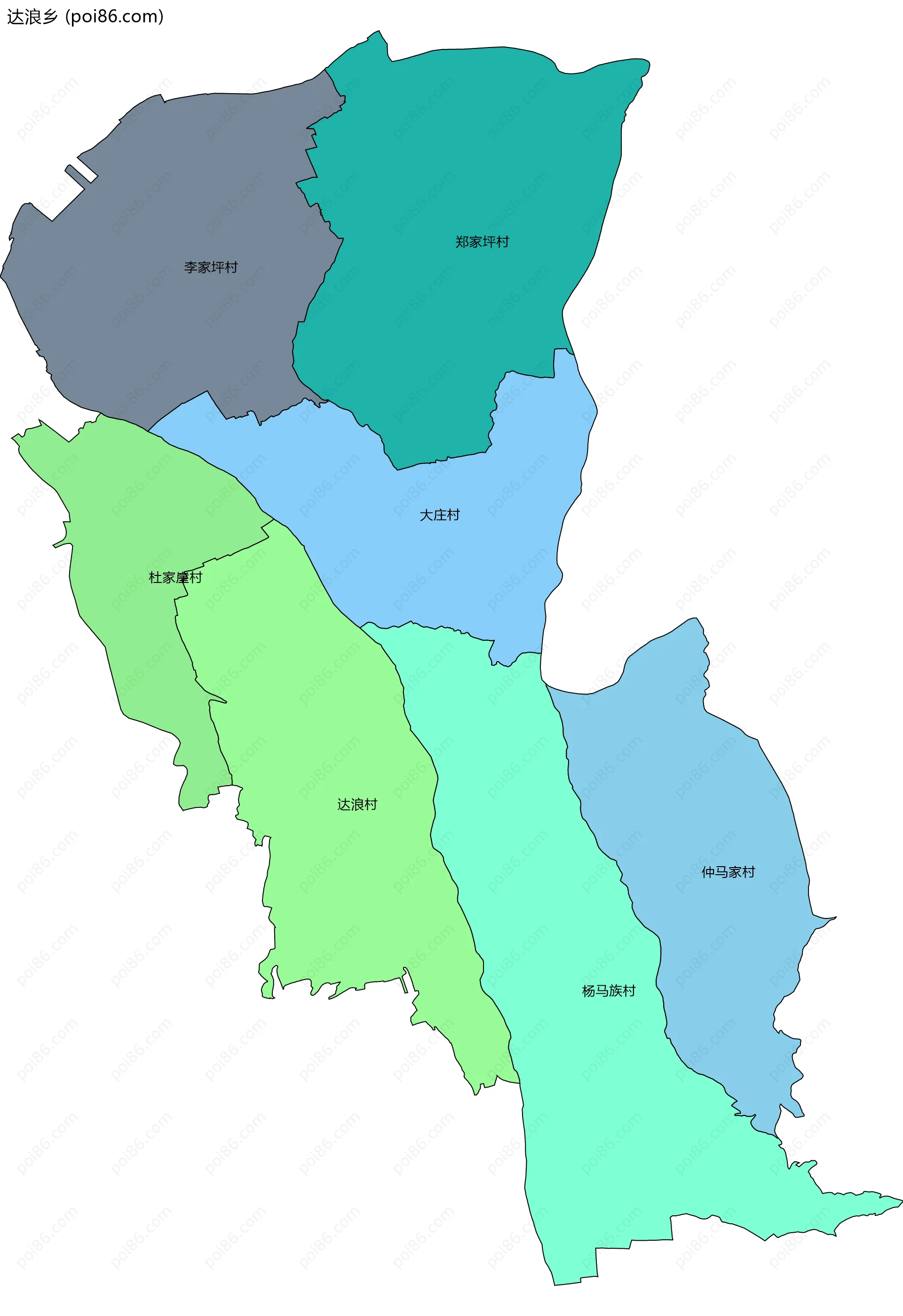 达浪乡边界地图(五级行政区划)