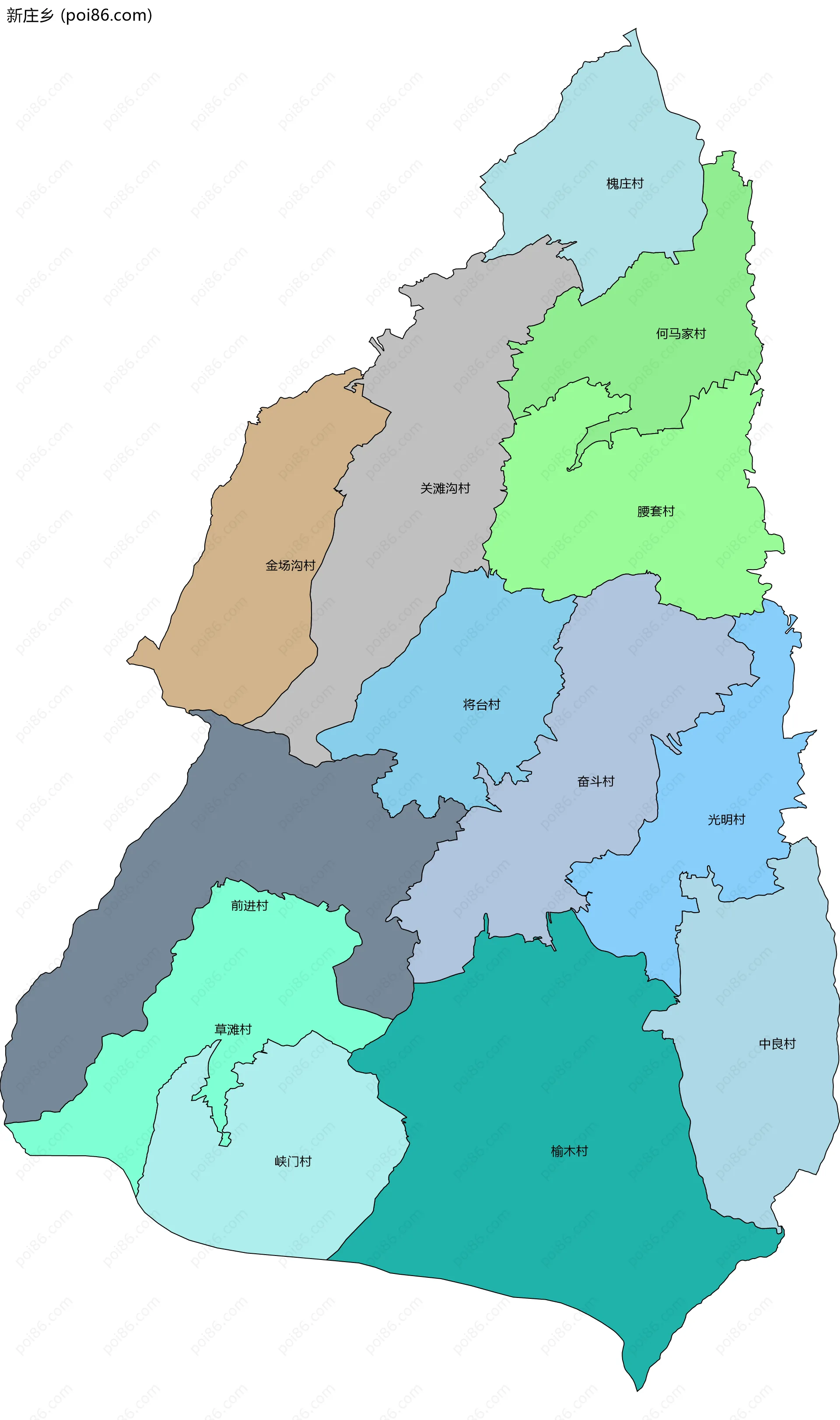 新庄乡边界地图(五级行政区划)