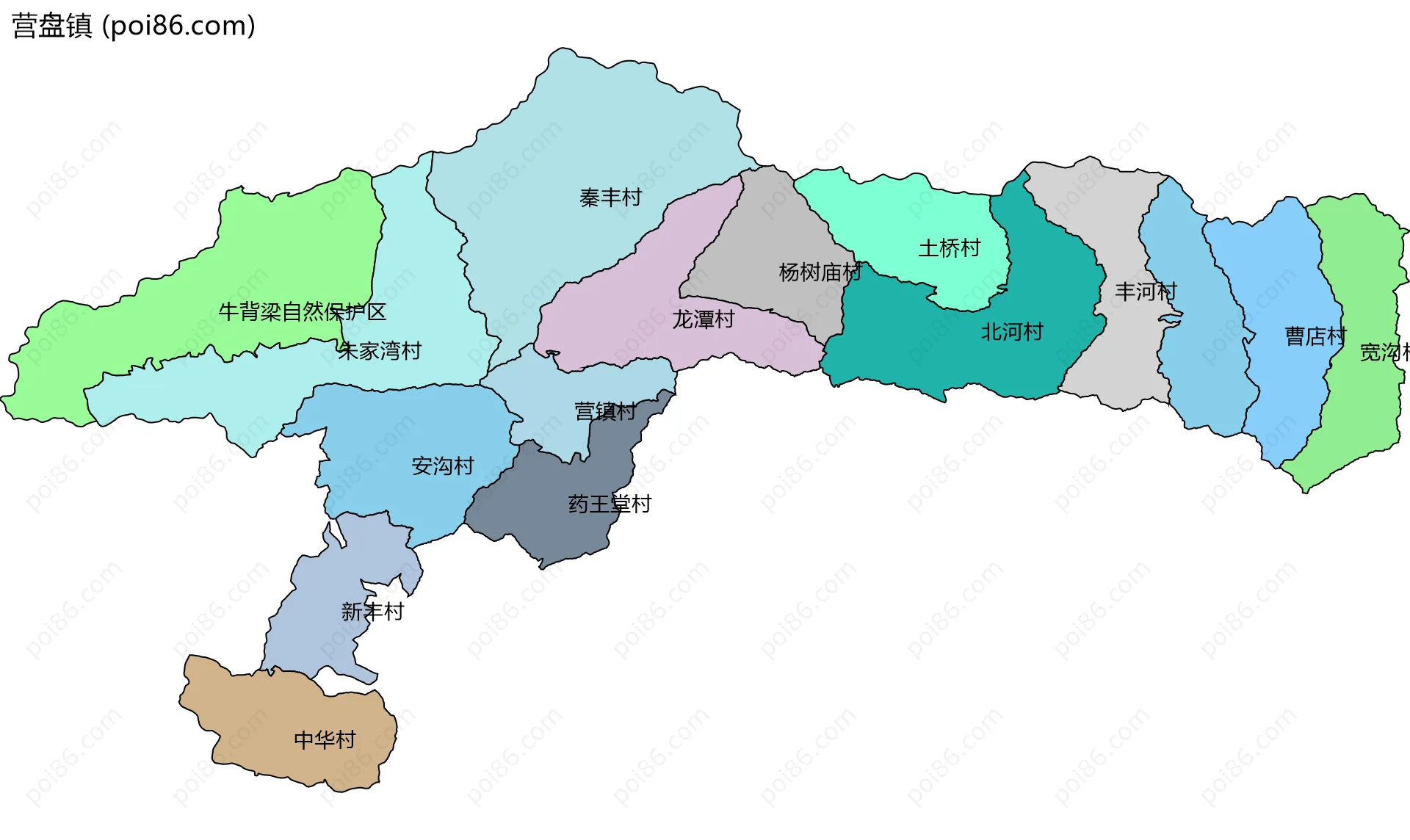 营盘镇边界地图(五级行政区划)