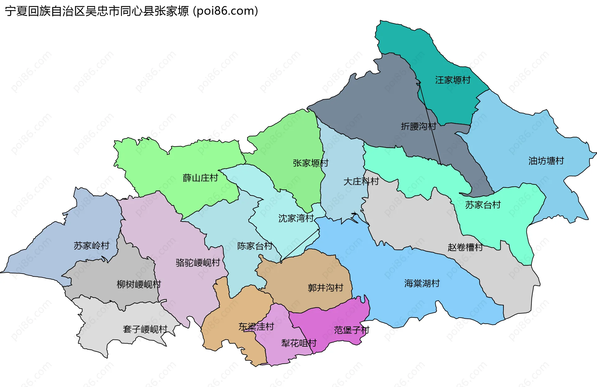 宁夏回族自治区吴忠市同心县张家塬边界地图(五级行政区划)