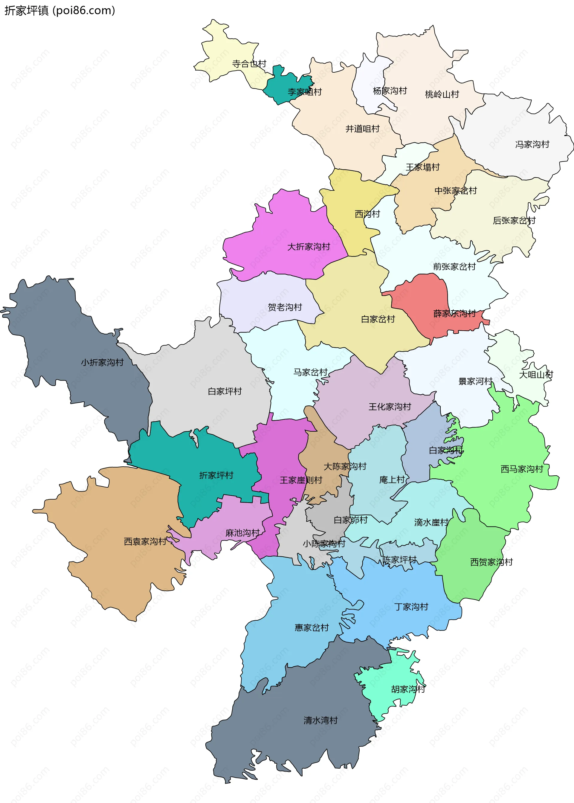 折家坪镇边界地图(五级行政区划)