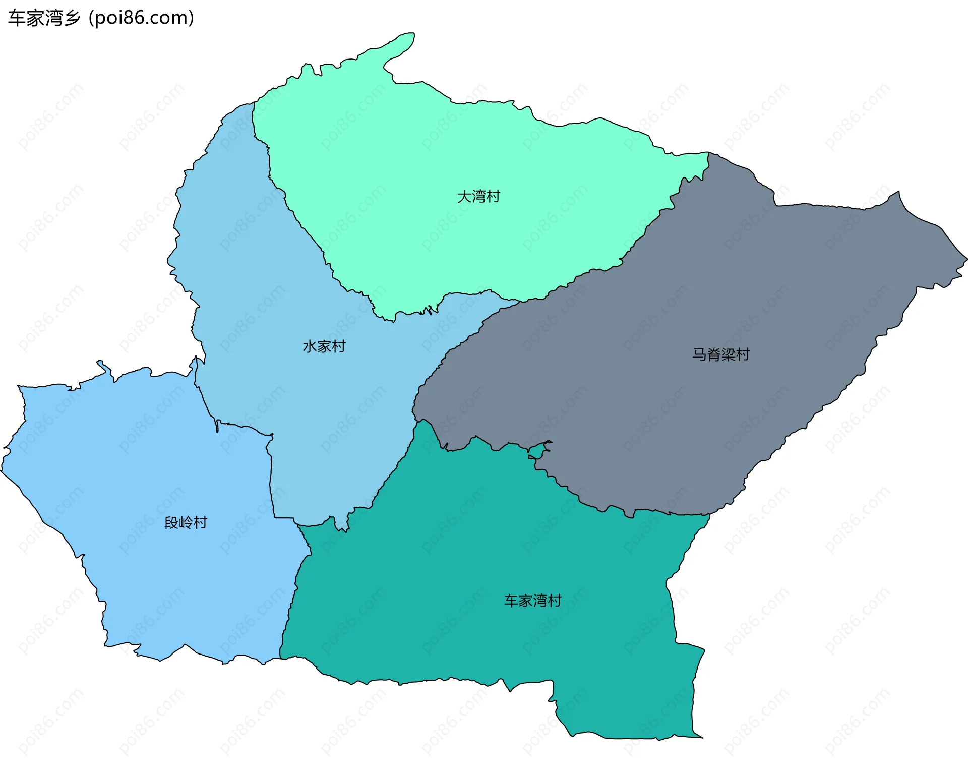 车家湾乡边界地图(五级行政区划)