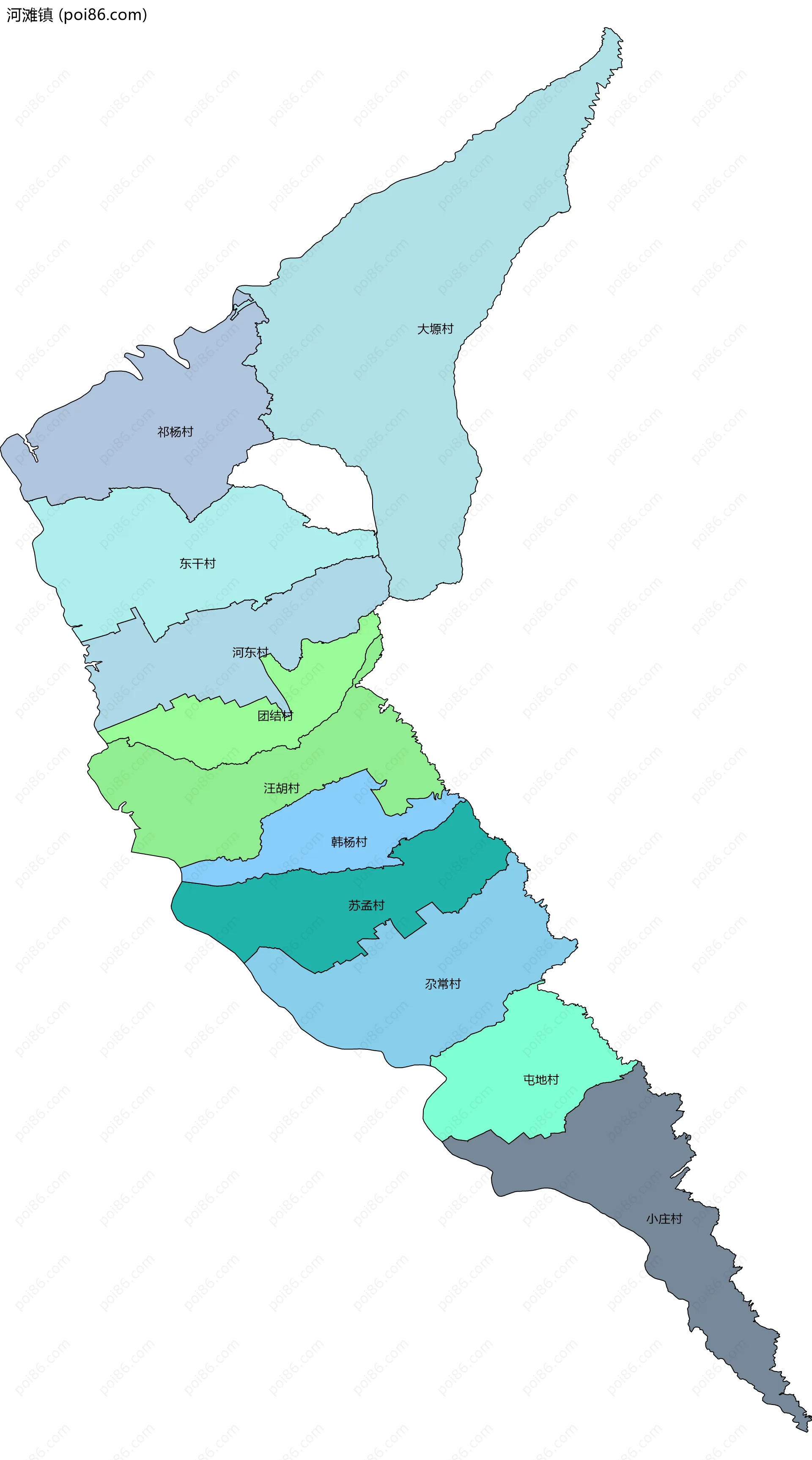 河滩镇边界地图(五级行政区划)