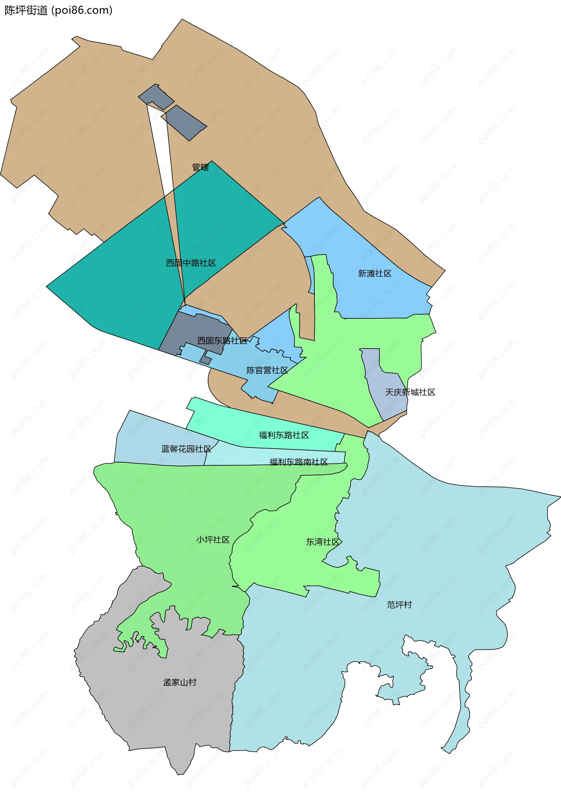 陈坪街道边界地图(五级行政区划)