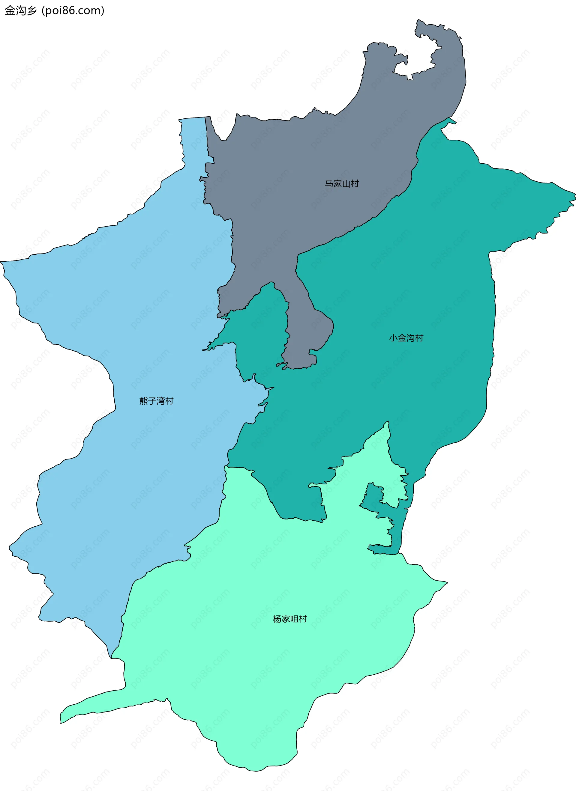 金沟乡边界地图(五级行政区划)