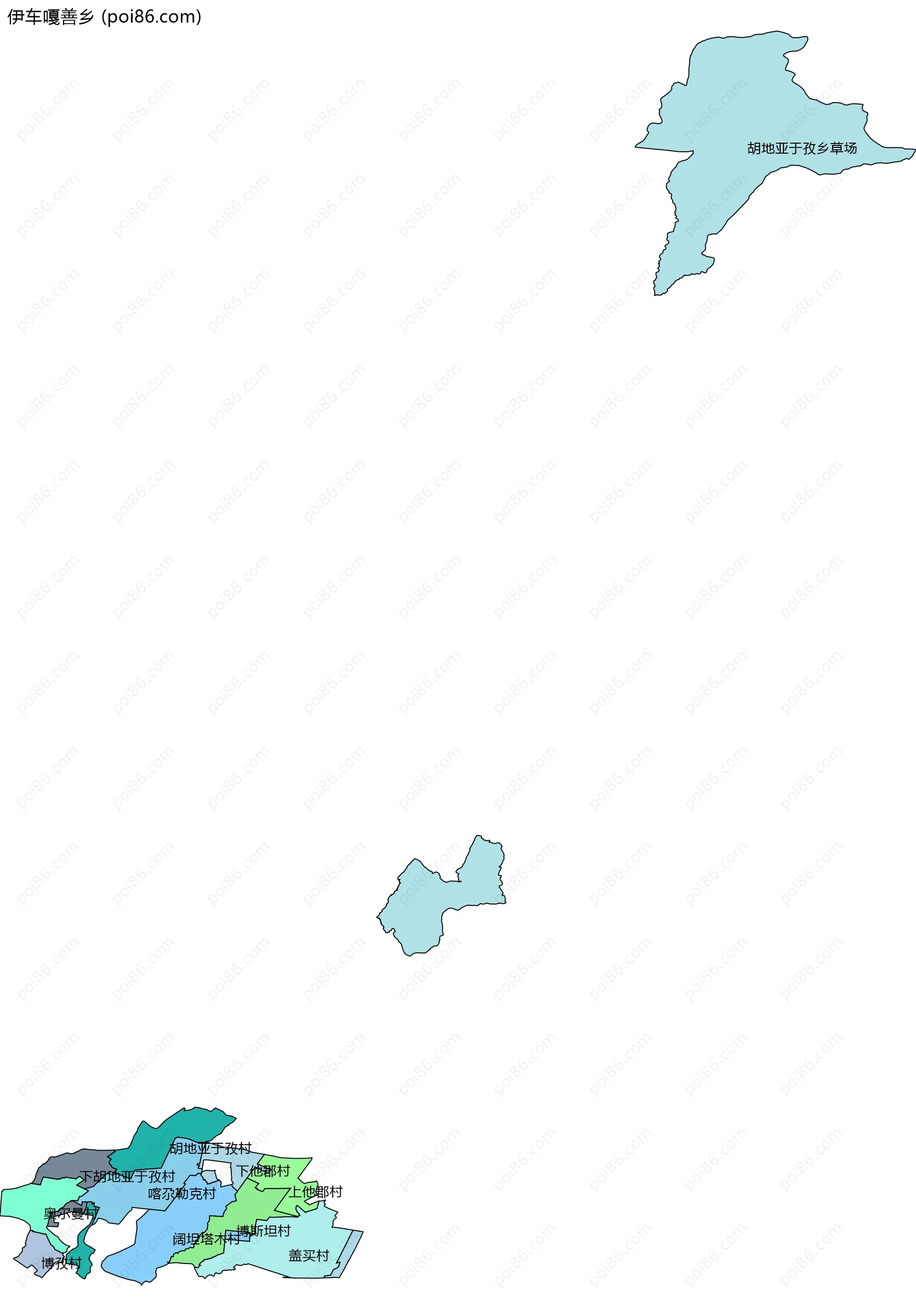 伊车嘎善乡边界地图(五级行政区划)