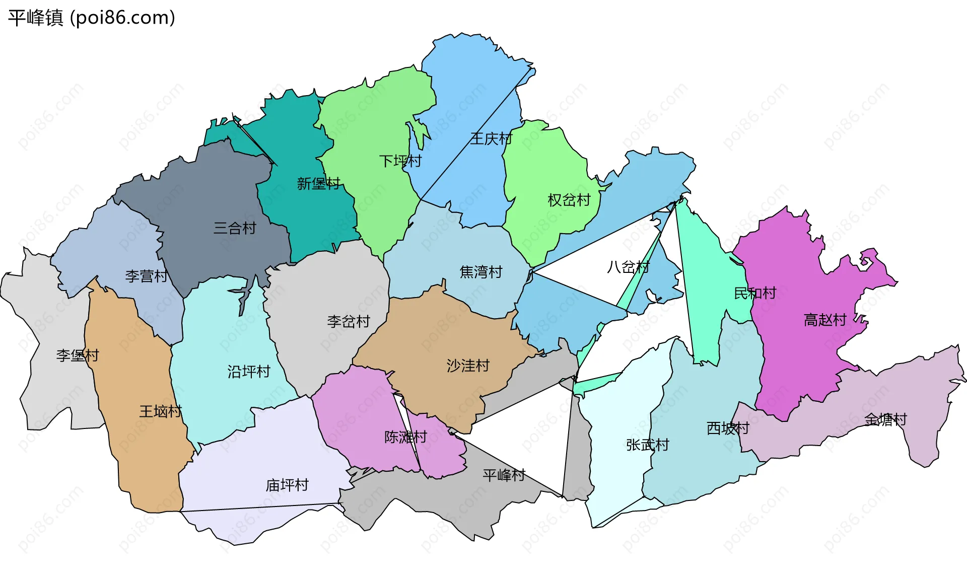 平峰镇边界地图(五级行政区划)