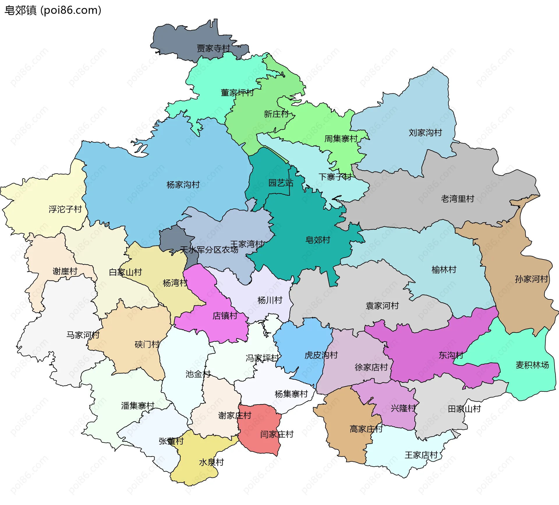 皂郊镇边界地图(五级行政区划)
