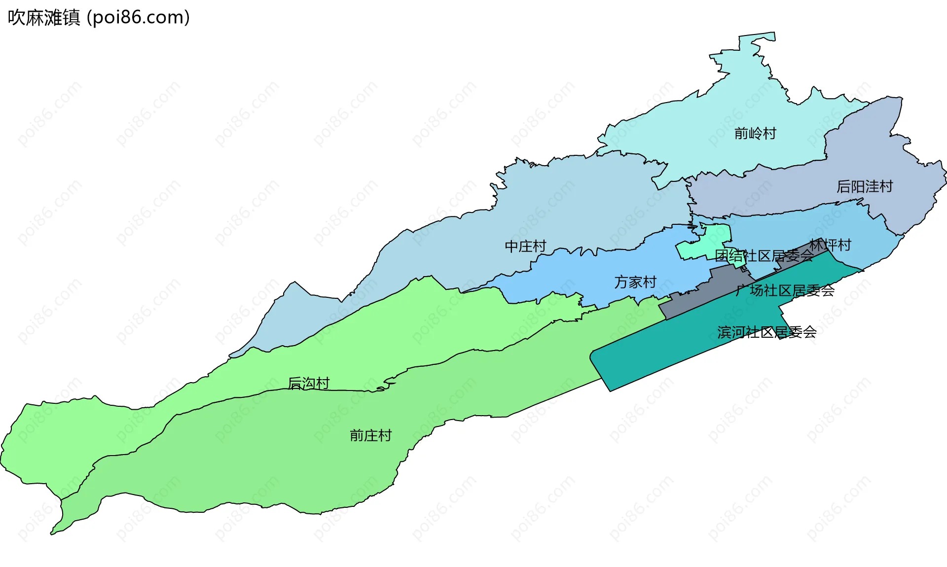 吹麻滩镇边界地图(五级行政区划)