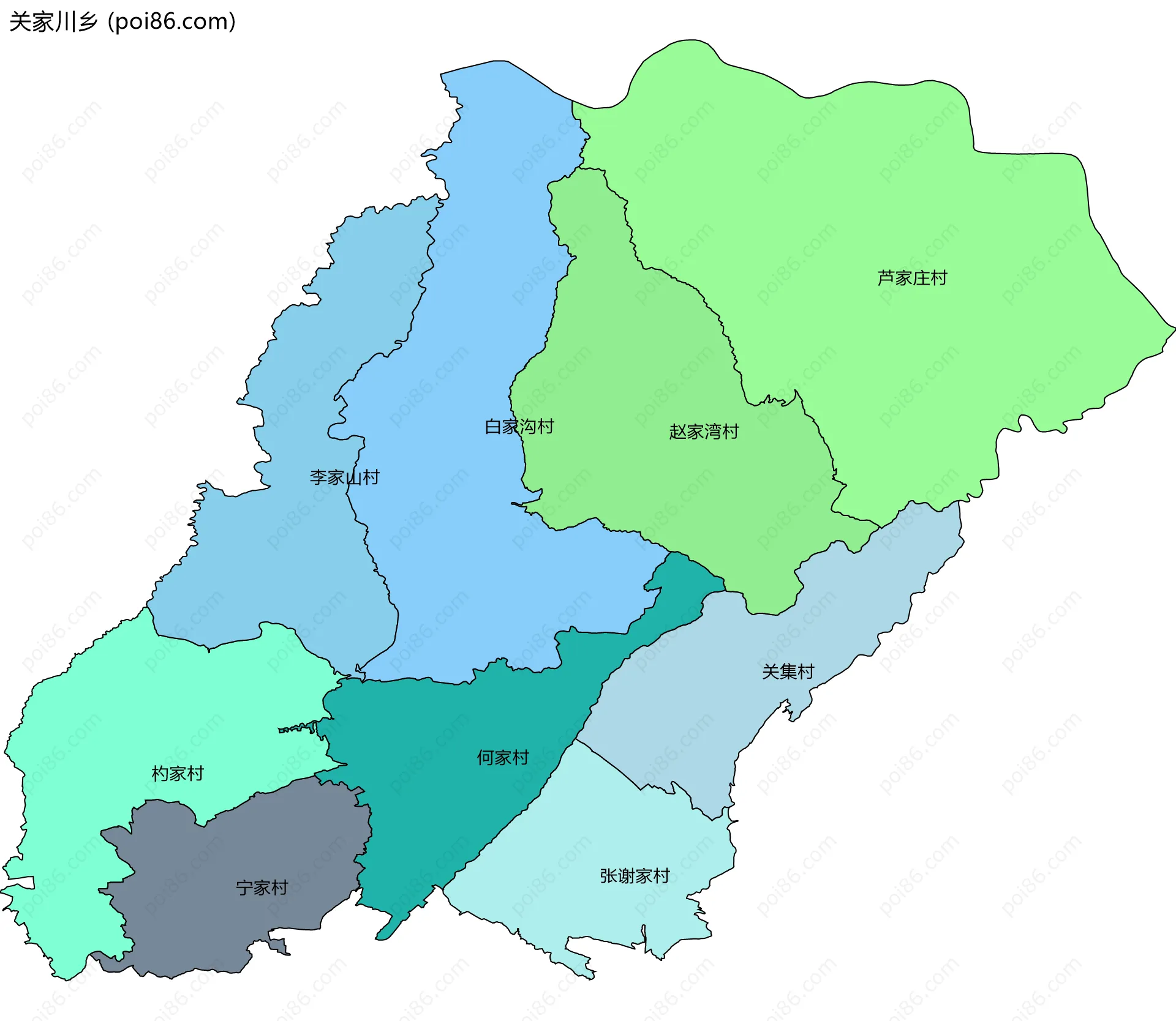 关家川乡边界地图(五级行政区划)
