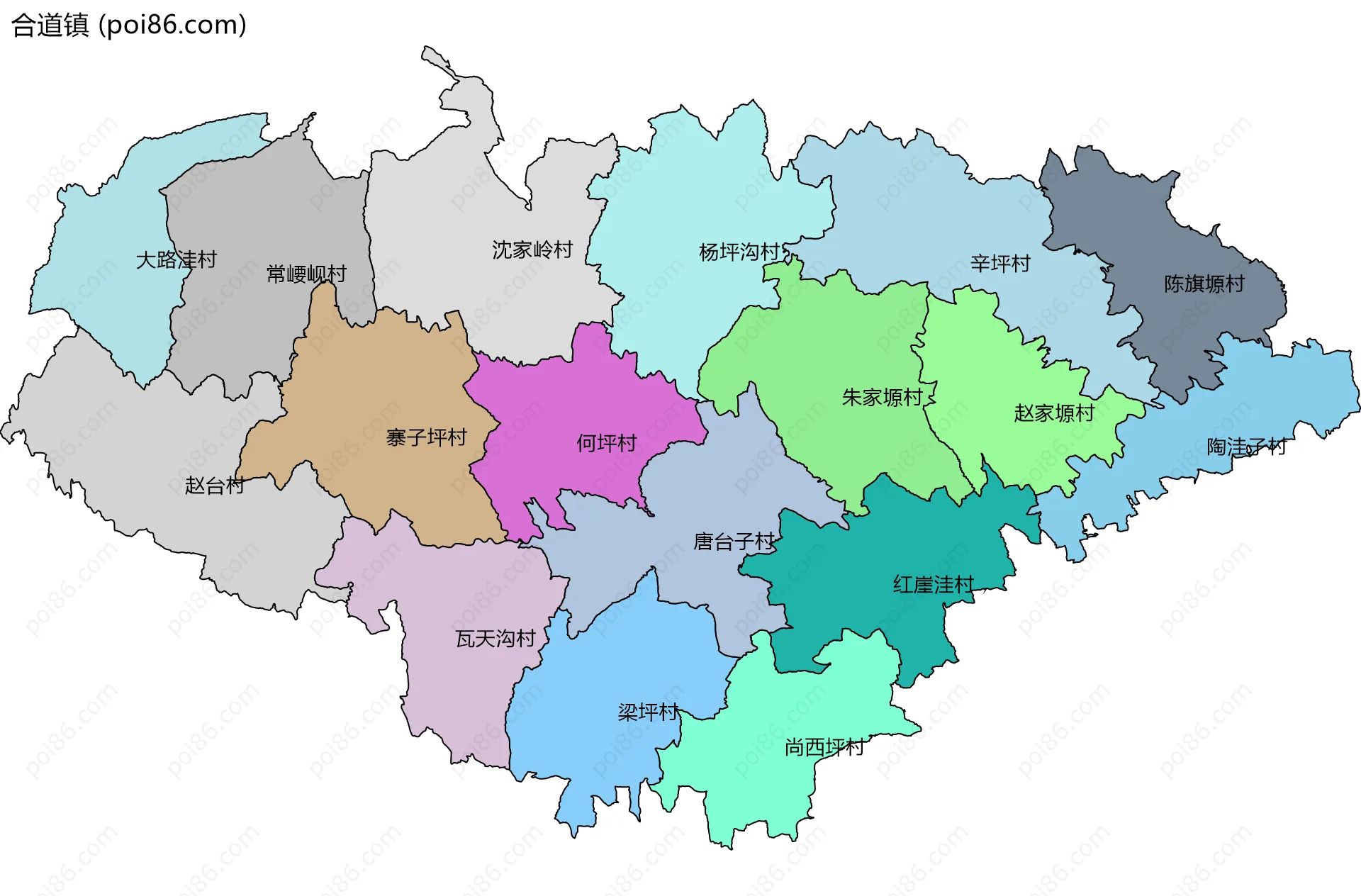 合道镇边界地图(五级行政区划)