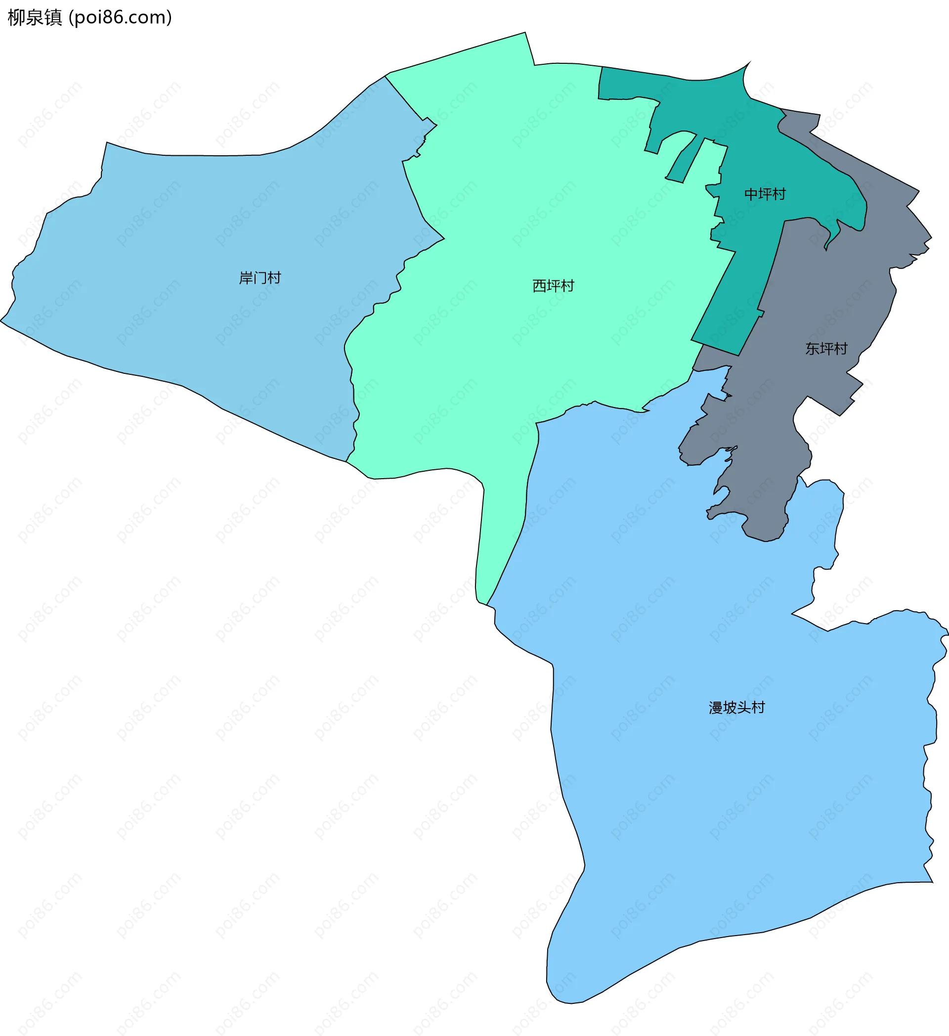 柳泉镇边界地图(五级行政区划)