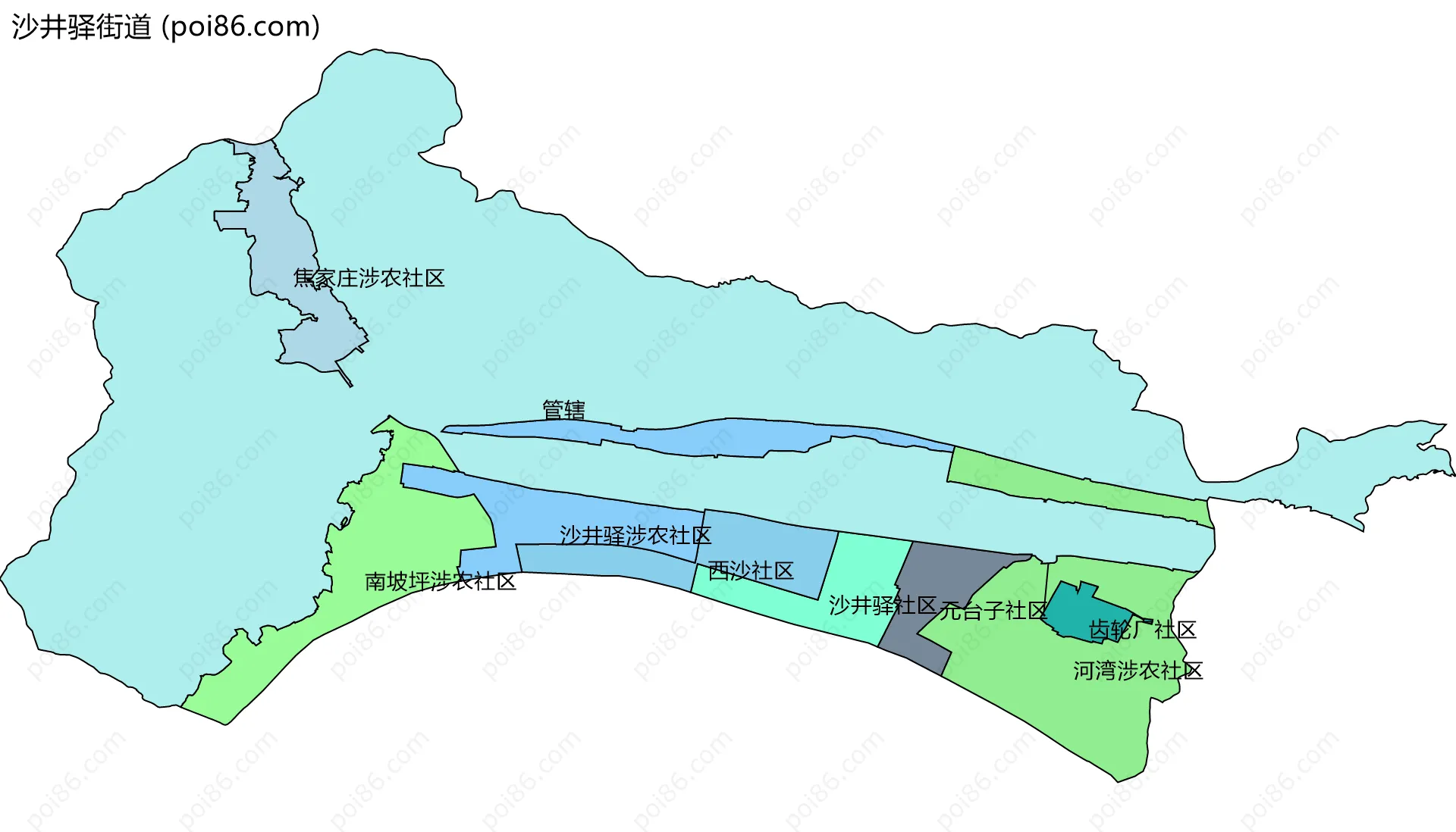 沙井驿街道边界地图(五级行政区划)