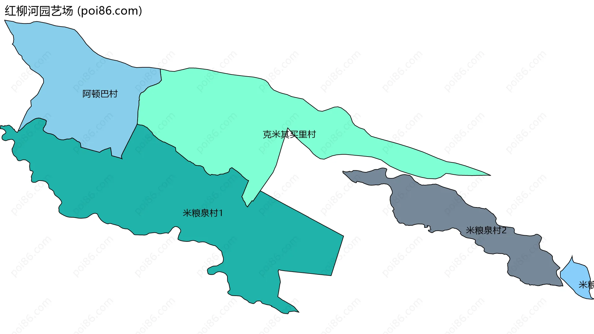 红柳河园艺场边界地图(五级行政区划)
