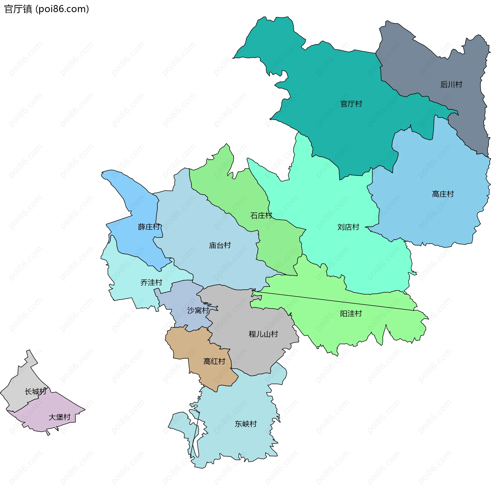 官厅镇边界地图(五级行政区划)
