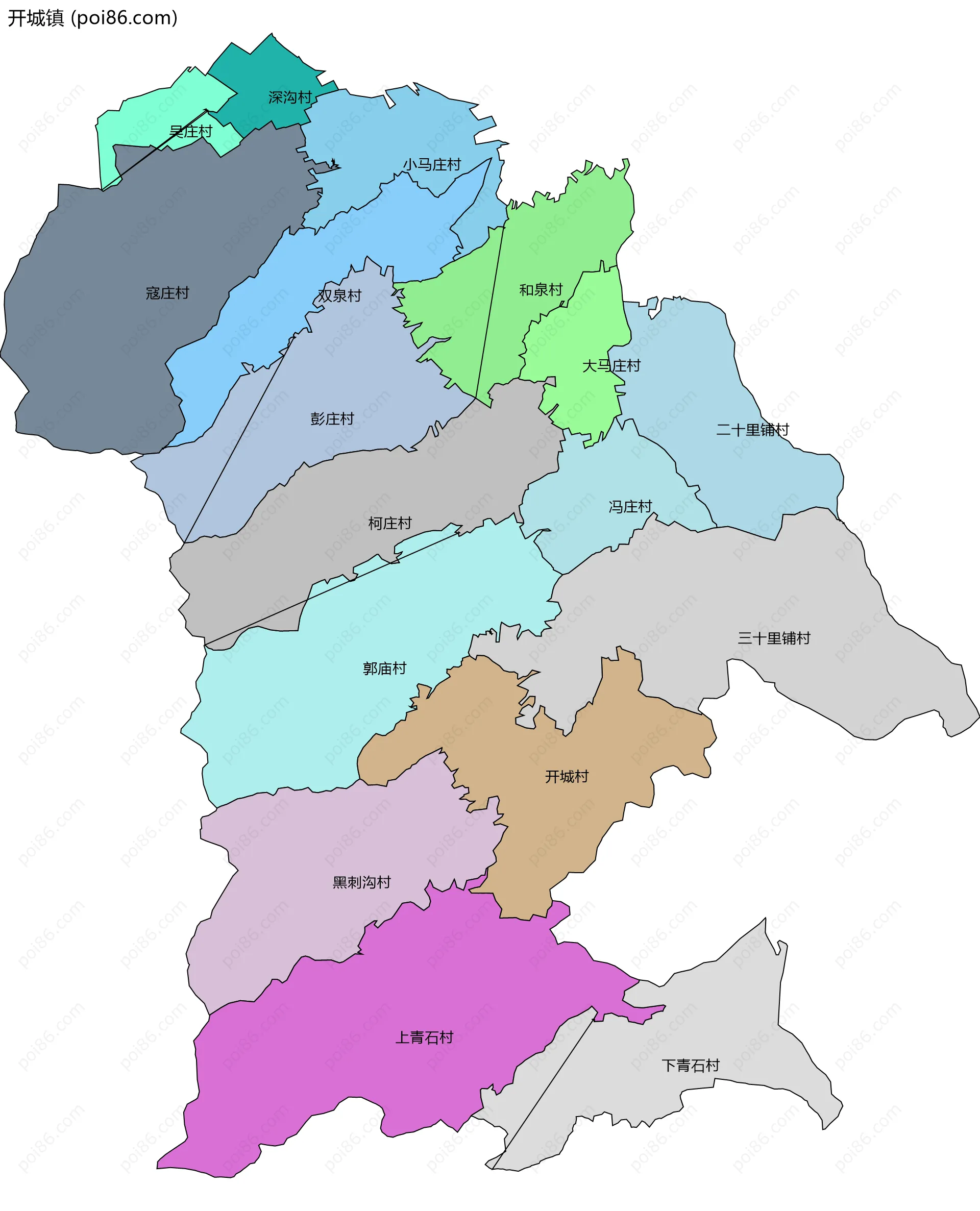 开城镇边界地图(五级行政区划)
