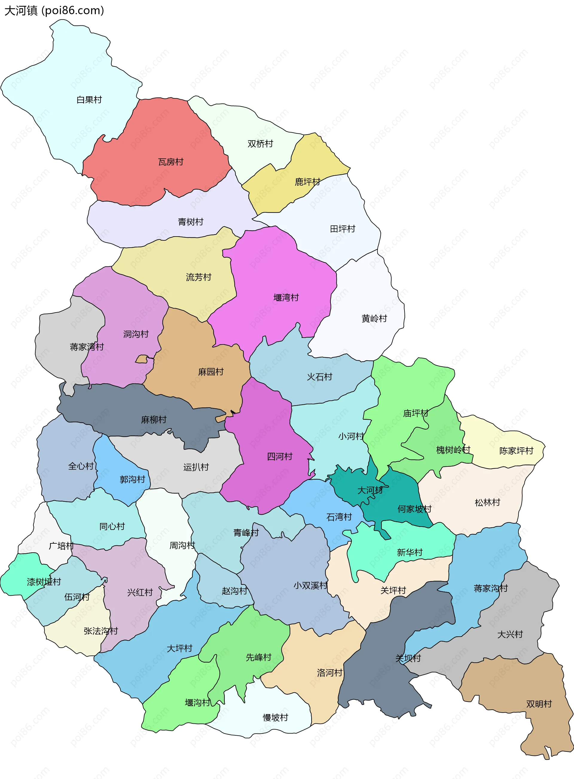 大河镇边界地图(五级行政区划)