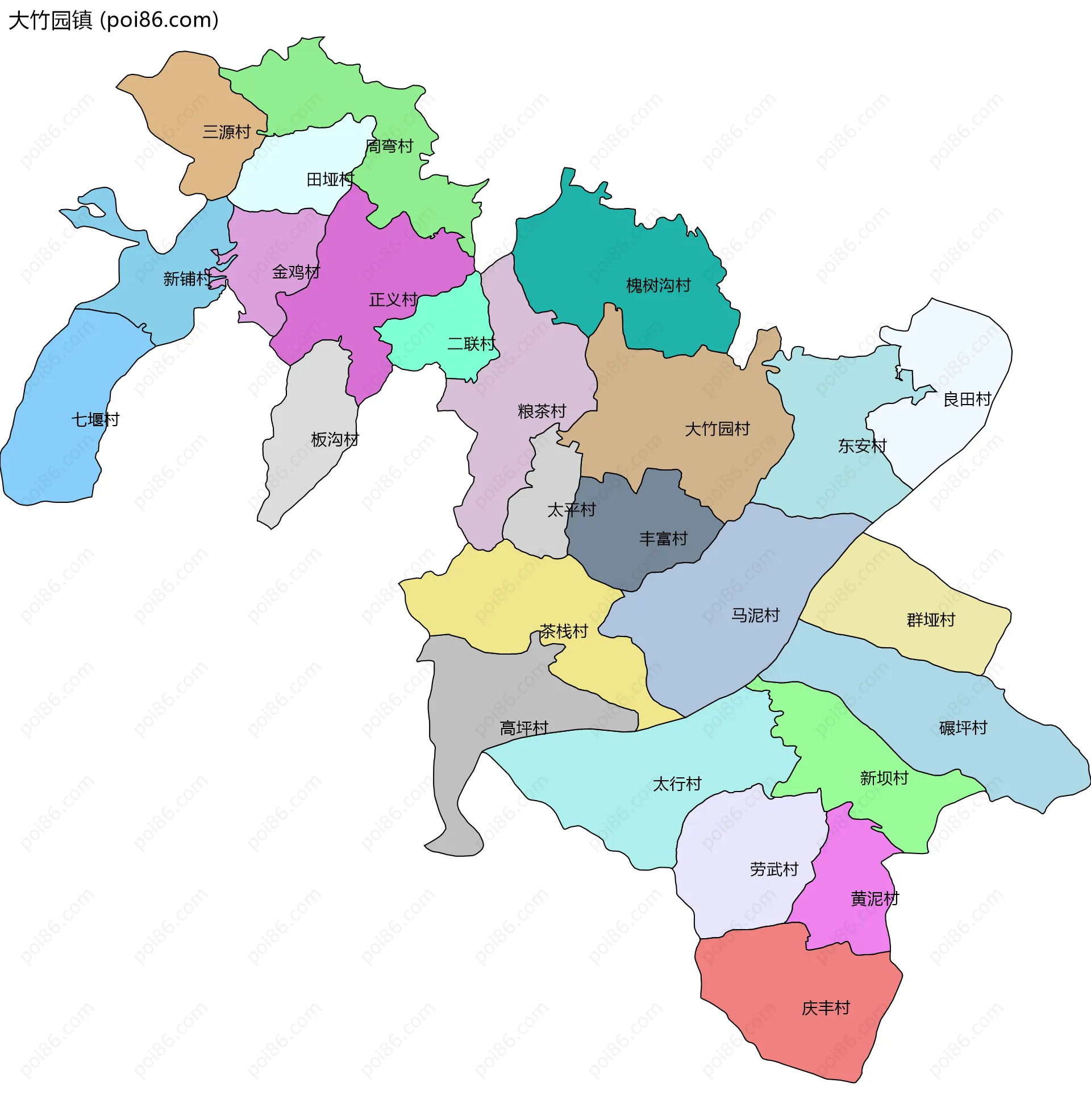 大竹园镇边界地图(五级行政区划)