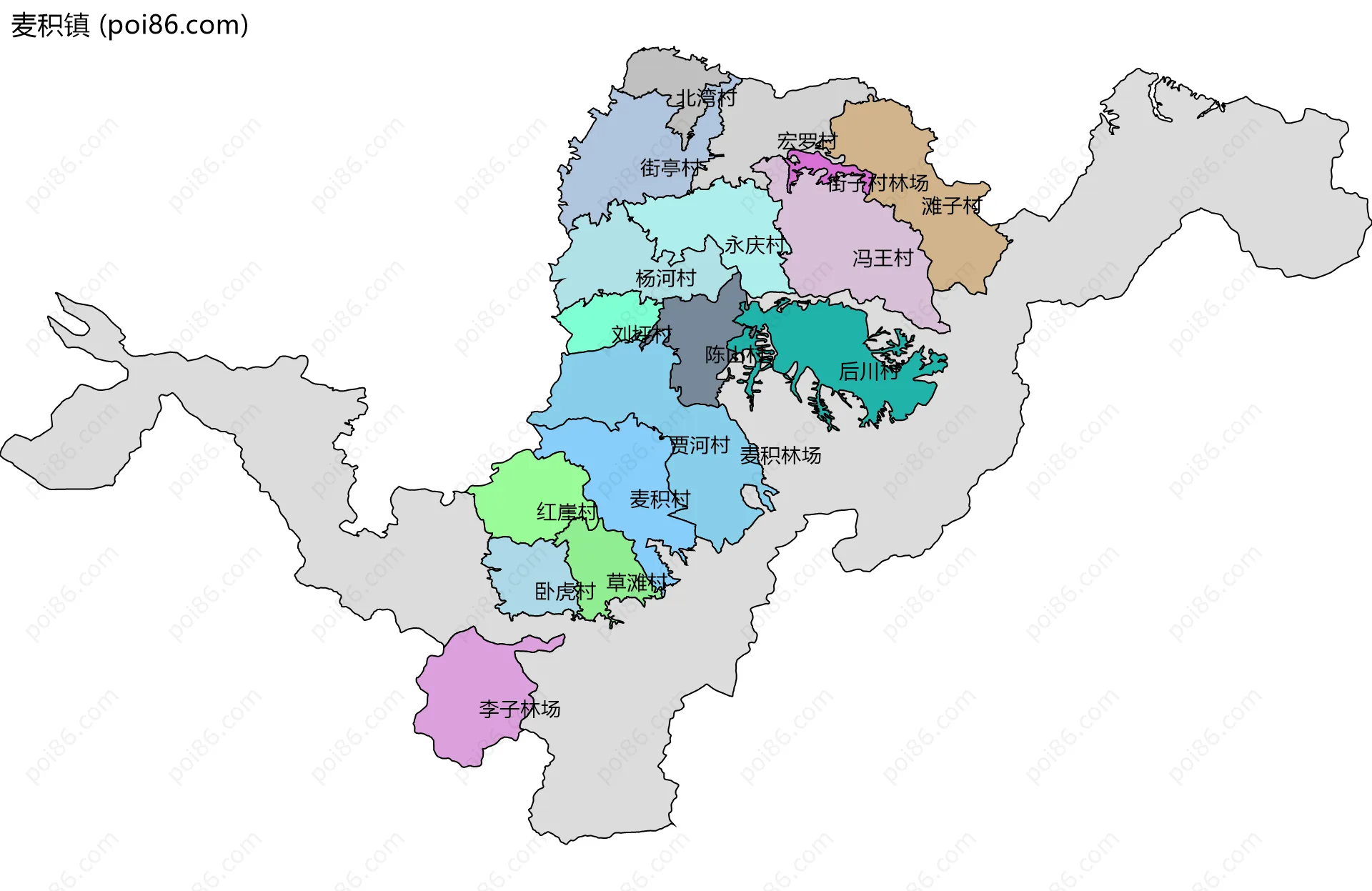 麦积镇边界地图(五级行政区划)