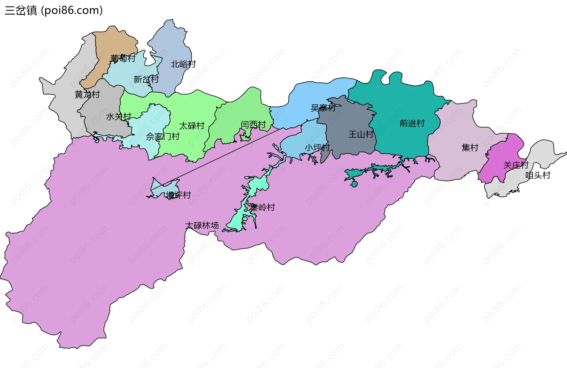 三岔镇边界地图(五级行政区划)