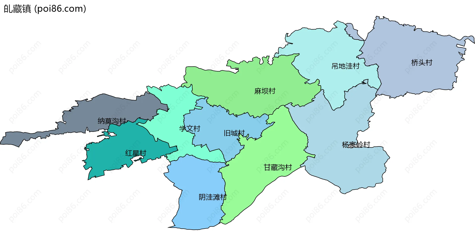 癿藏镇边界地图(五级行政区划)