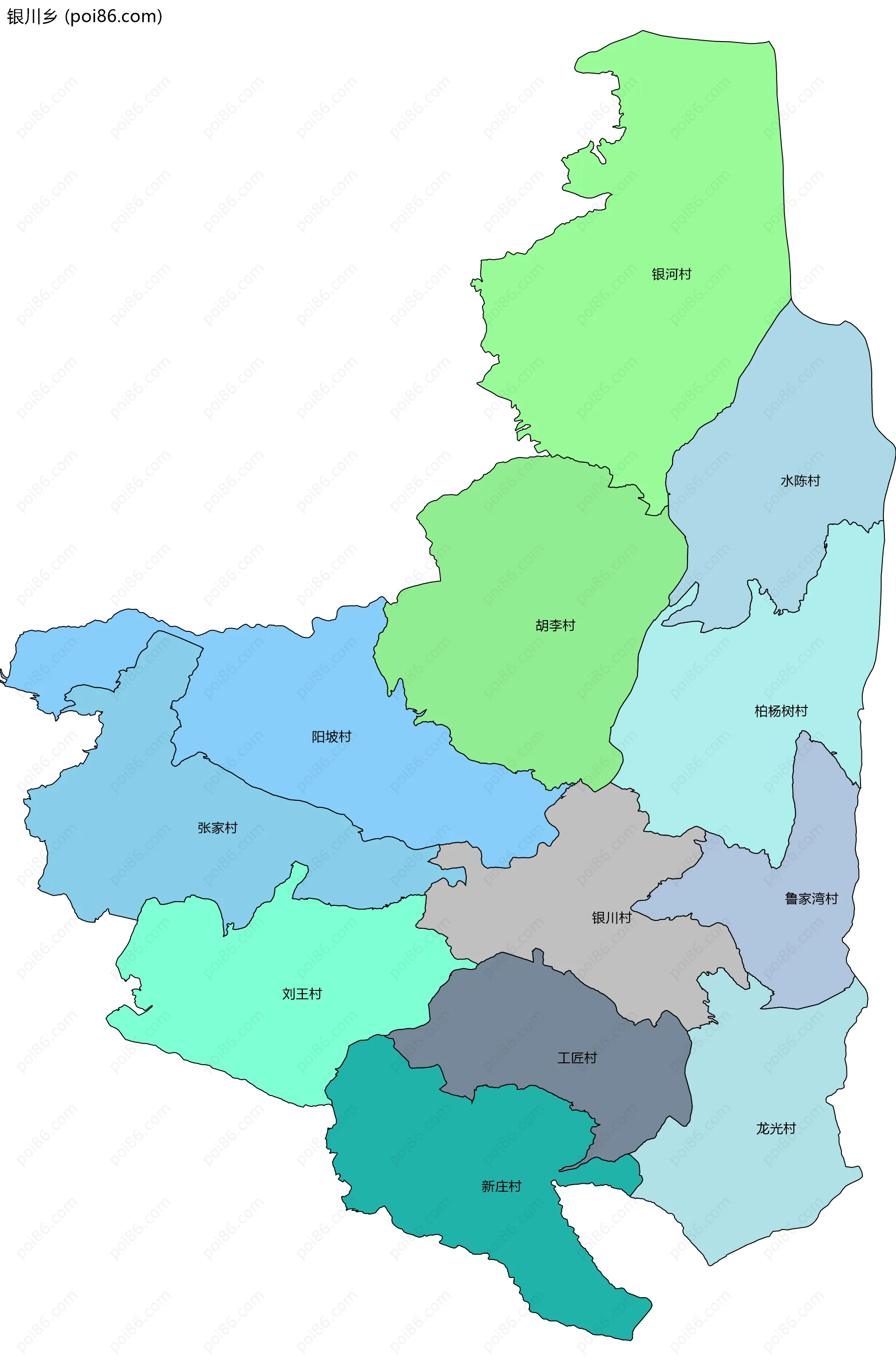 银川乡边界地图(五级行政区划)