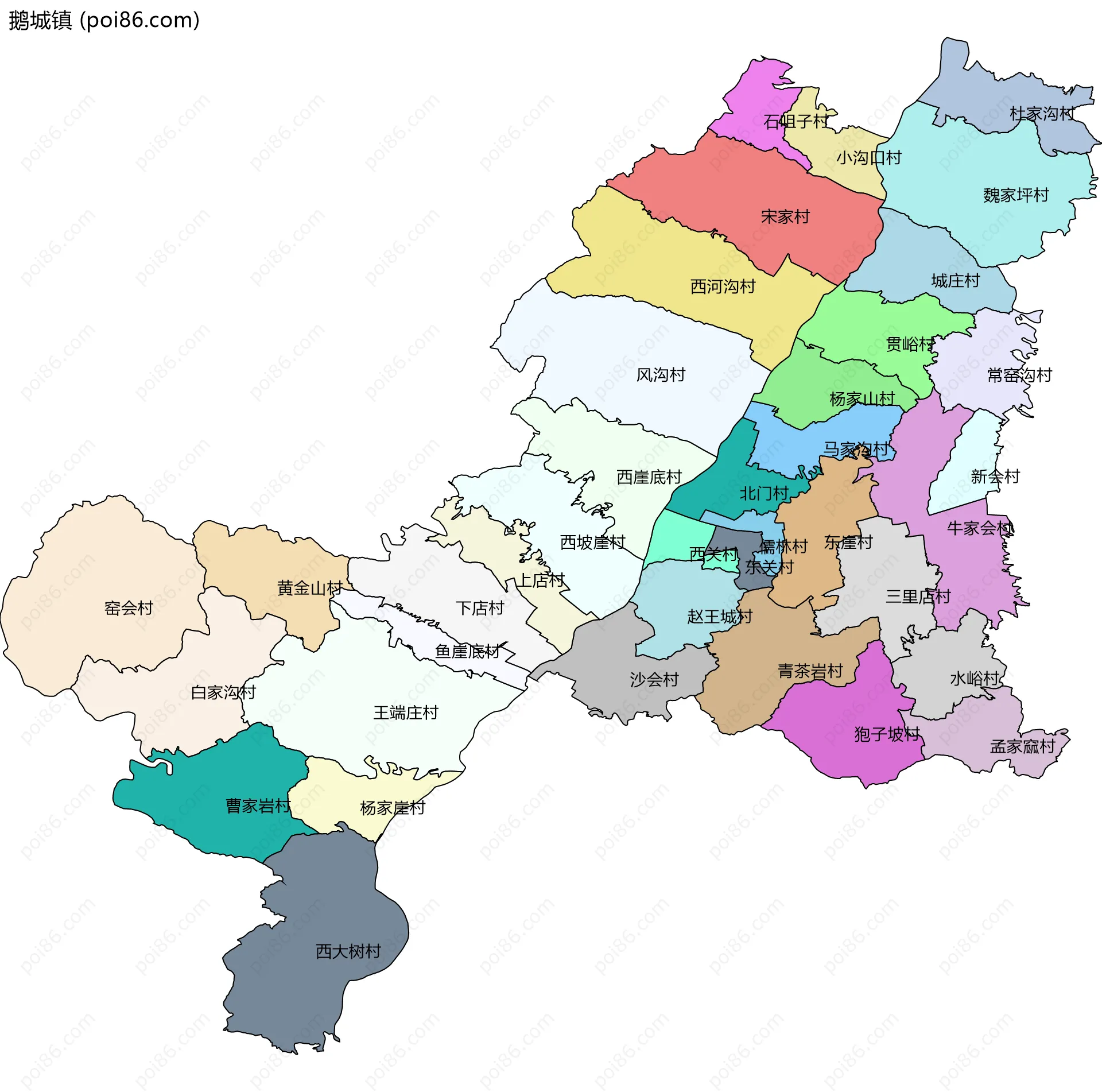 鹅城镇边界地图(五级行政区划)