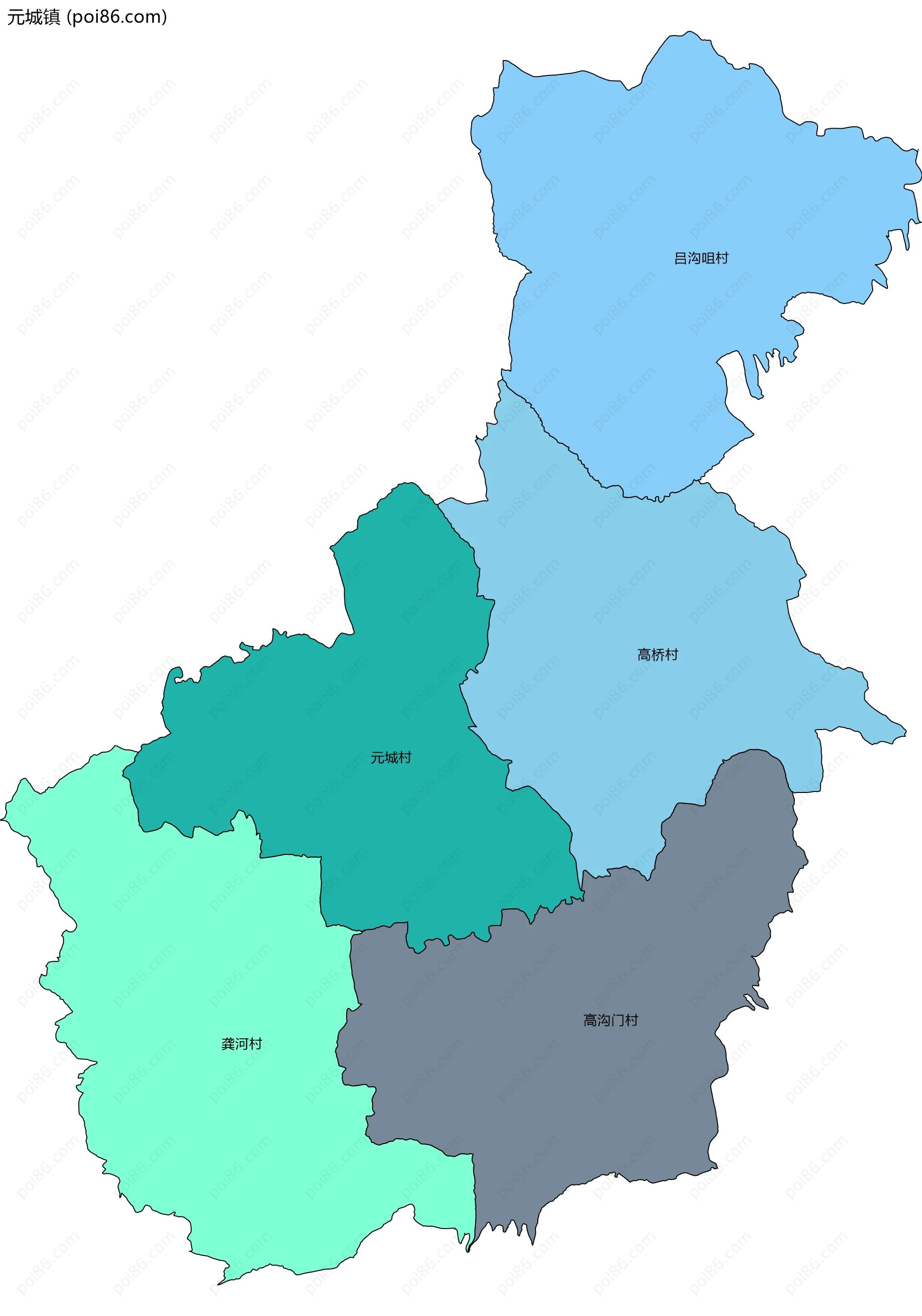 元城镇边界地图(五级行政区划)