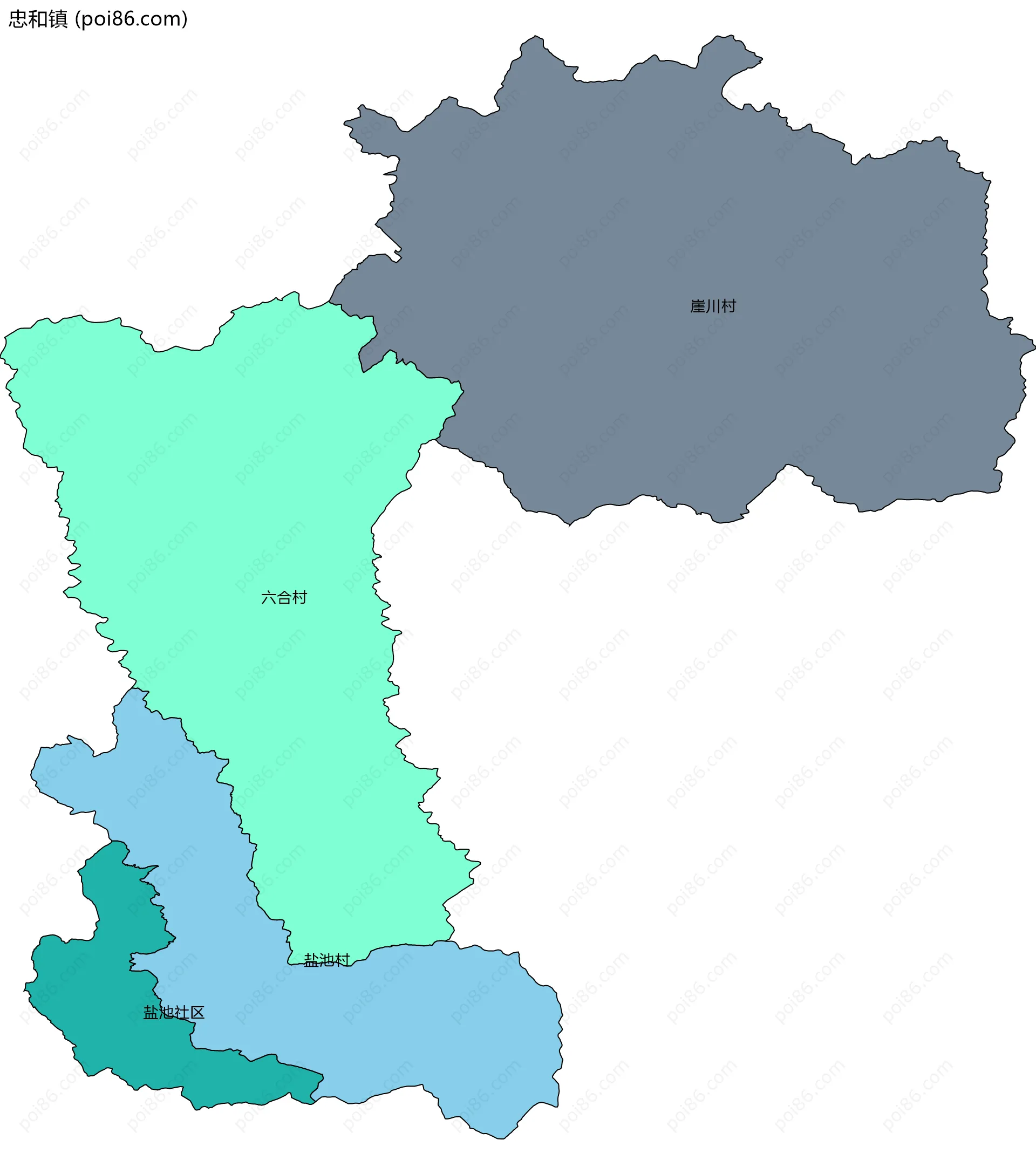 忠和镇边界地图(五级行政区划)