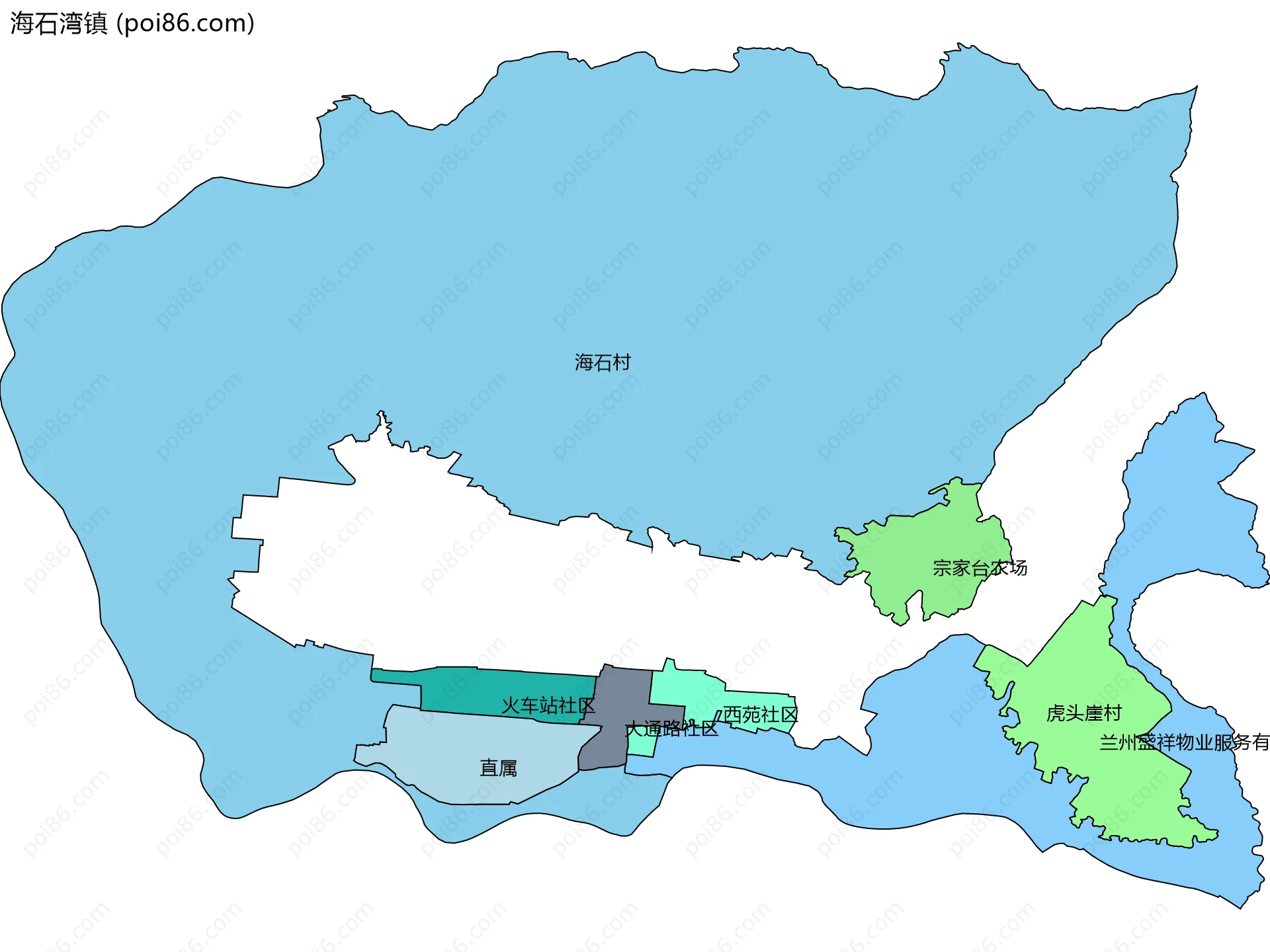 海石湾镇边界地图(五级行政区划)