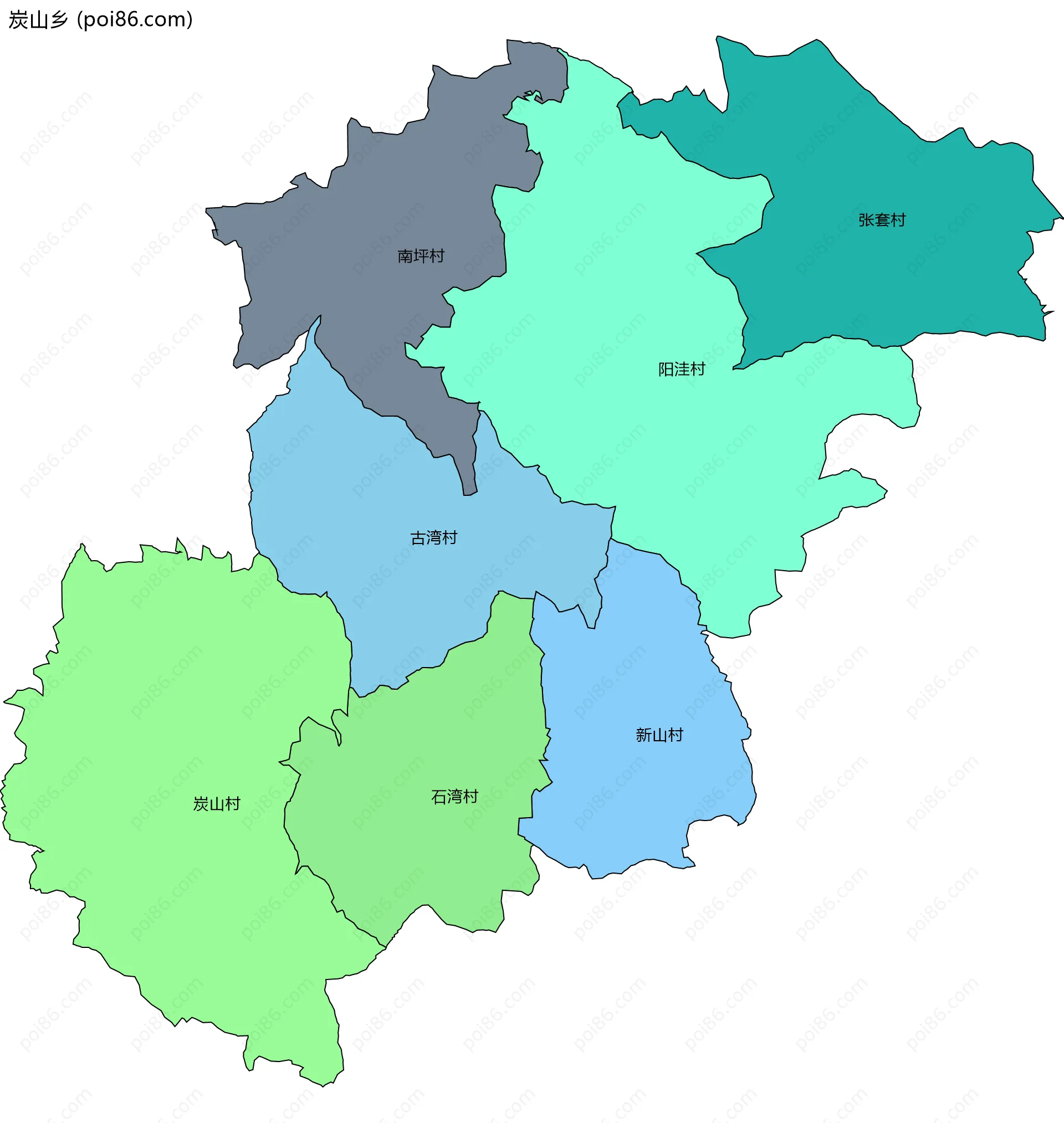 炭山乡边界地图(五级行政区划)