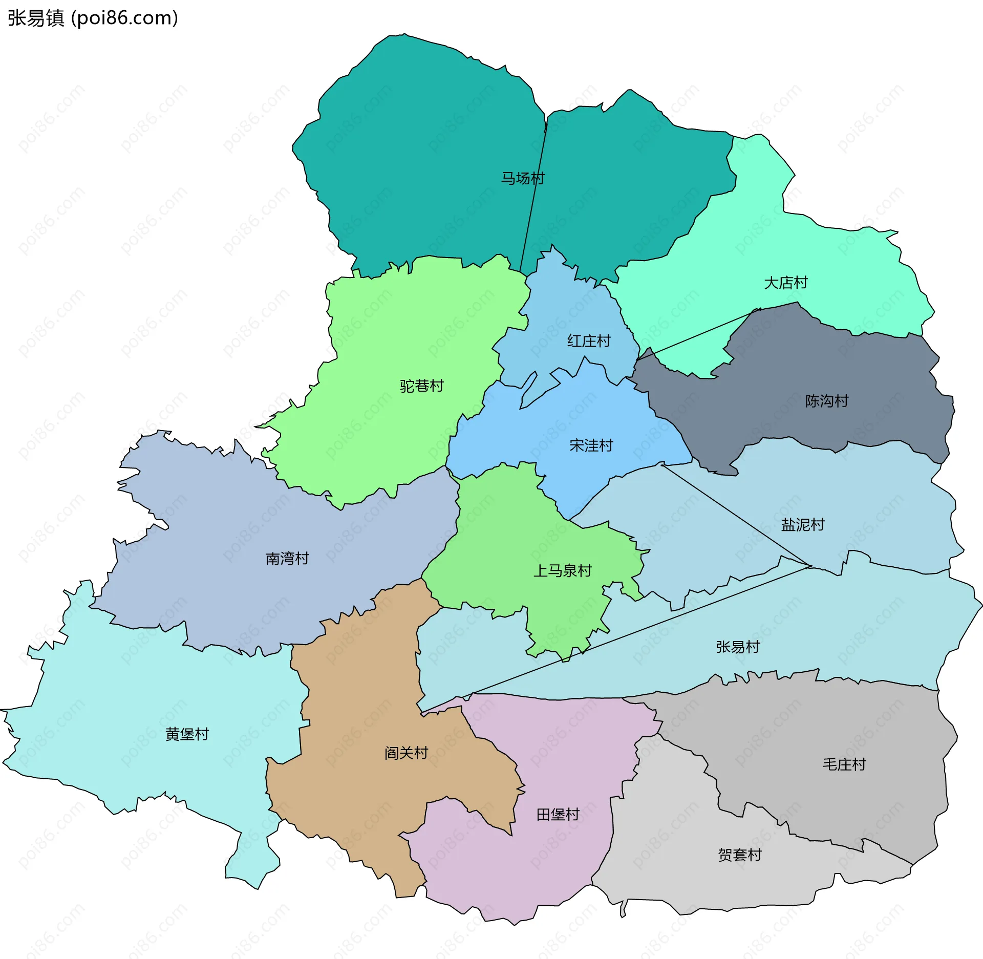 张易镇边界地图(五级行政区划)