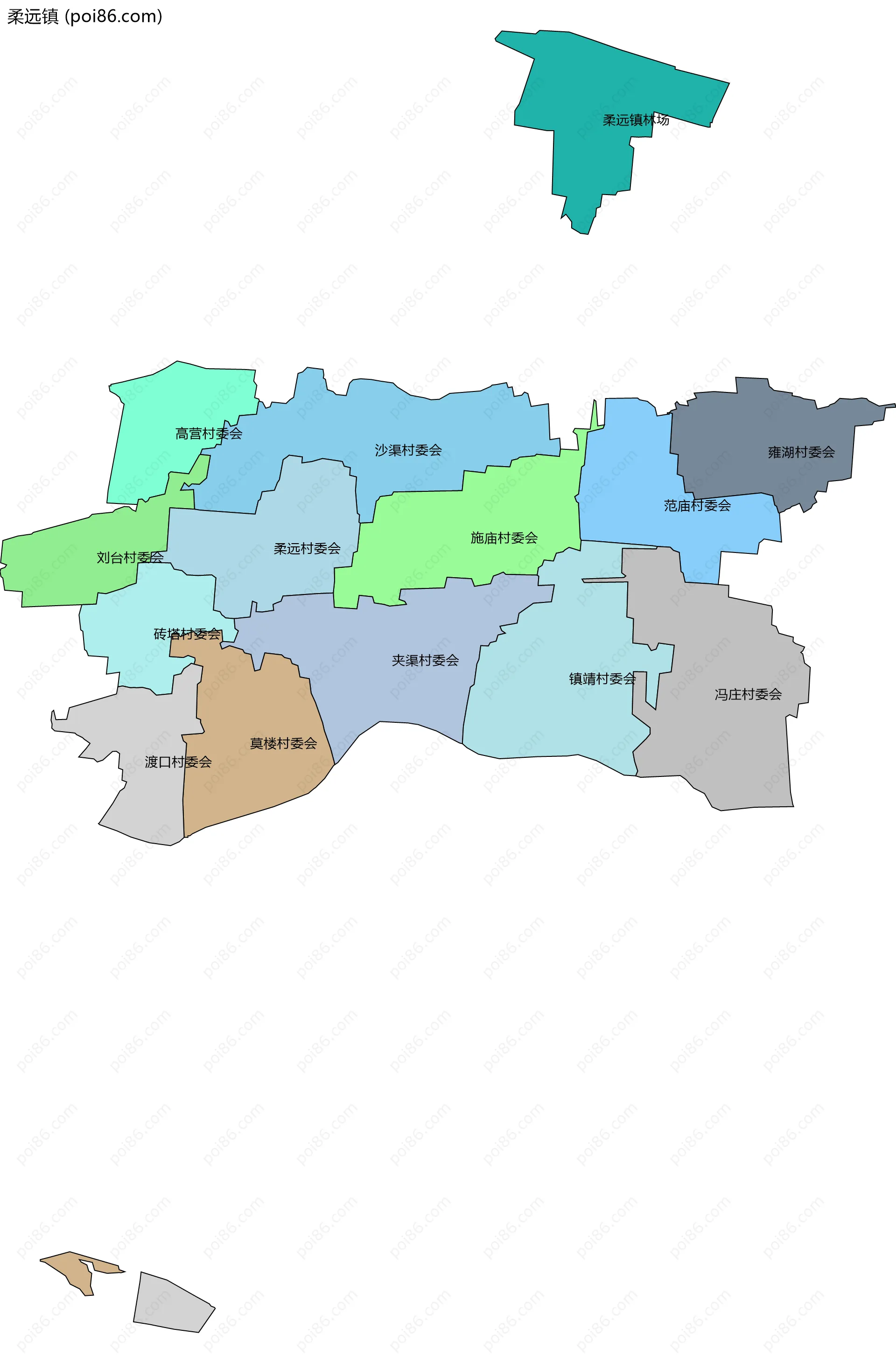 柔远镇边界地图(五级行政区划)