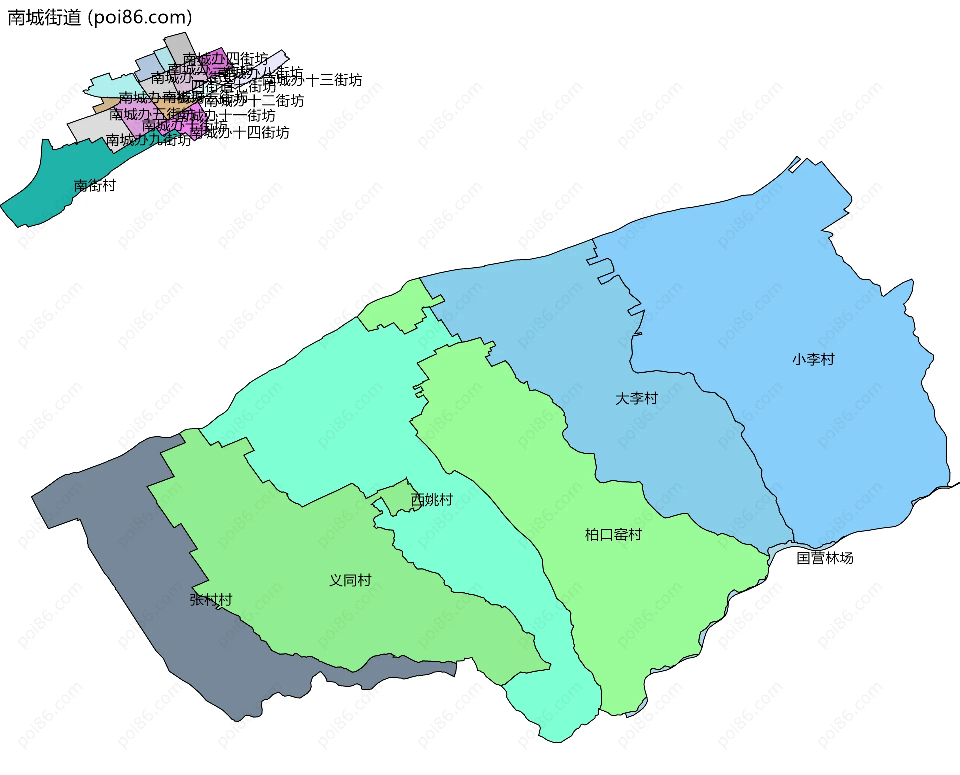 南城街道边界地图(五级行政区划)