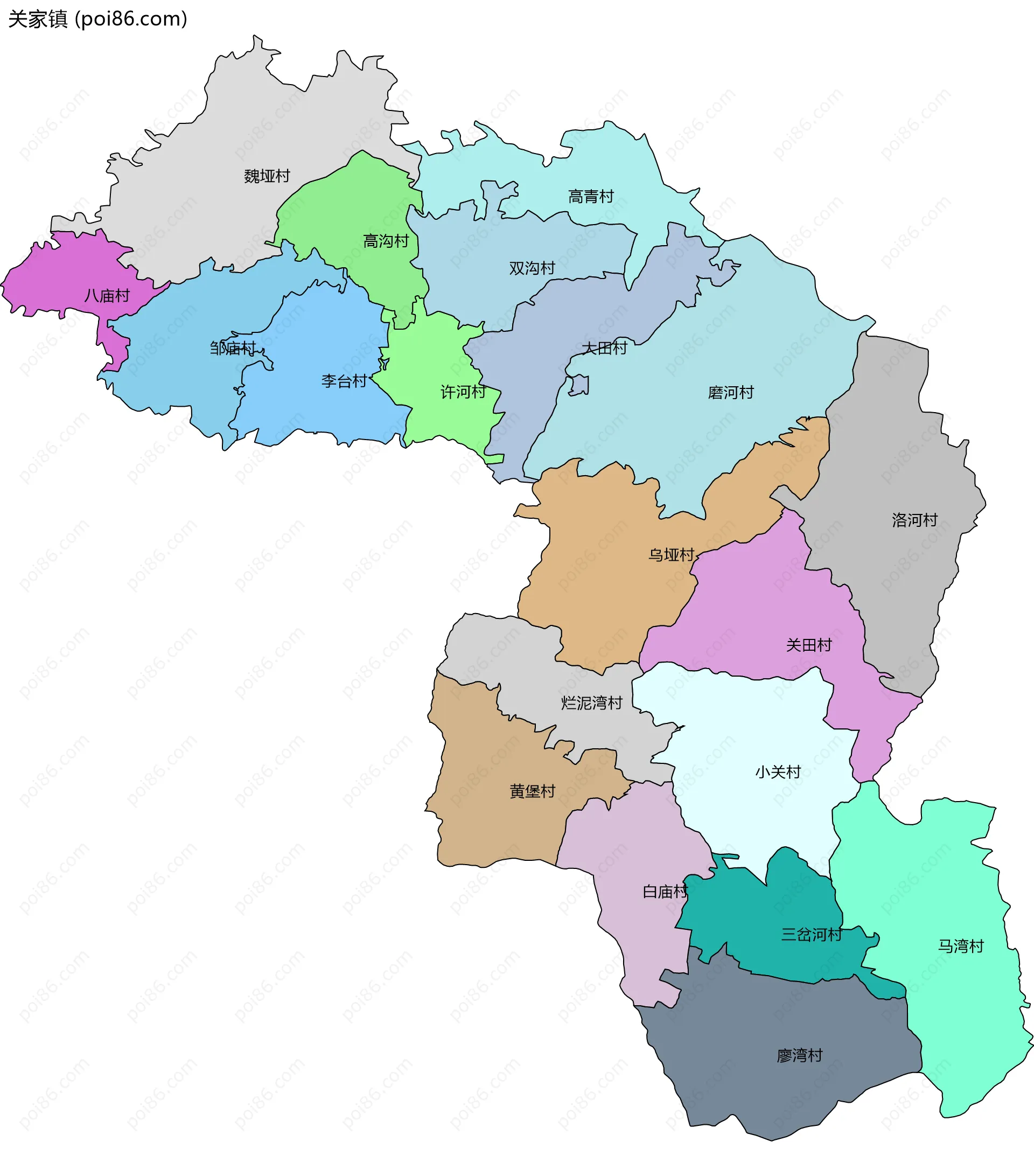 关家镇边界地图(五级行政区划)