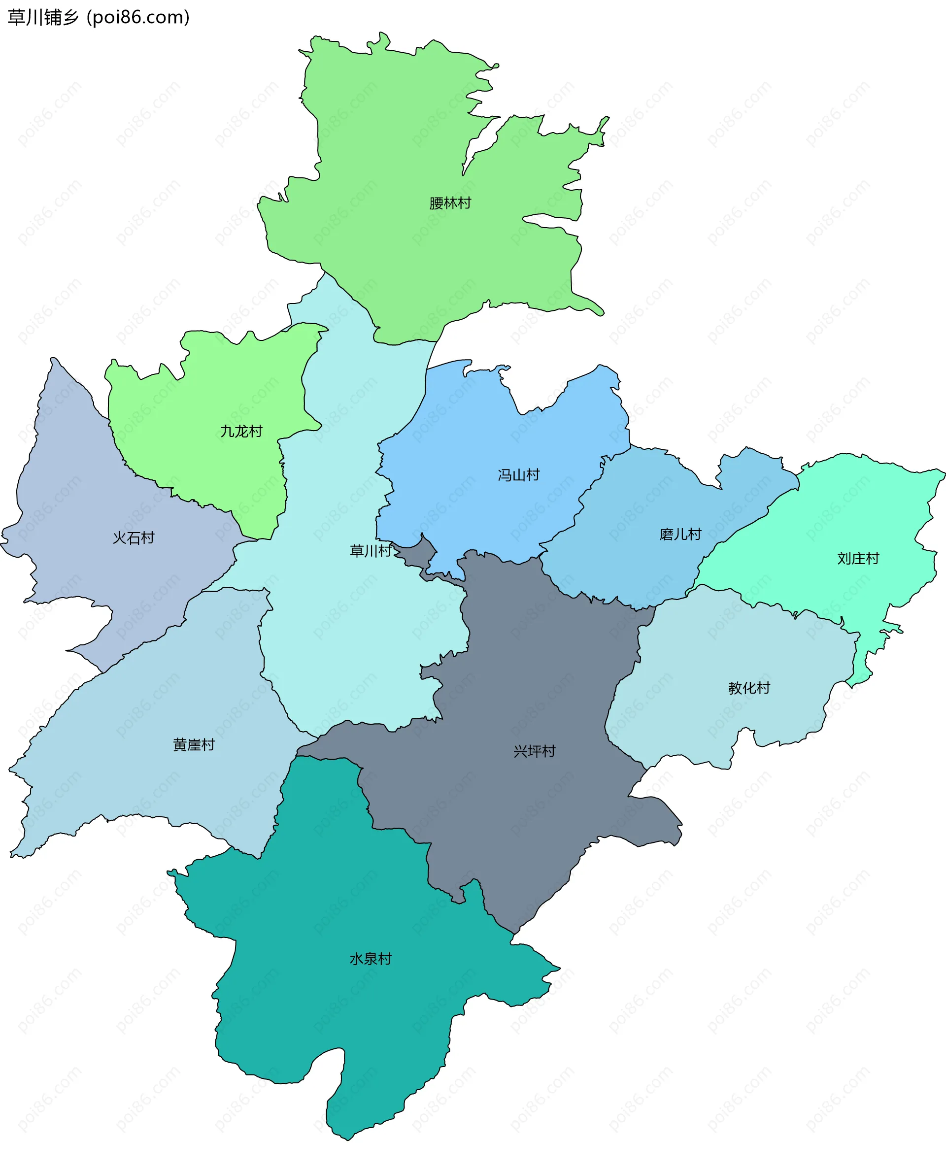 草川铺乡边界地图(五级行政区划)